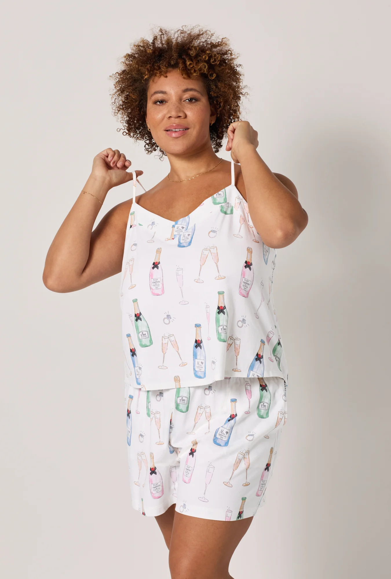 Champagne Wedding Cami Stretch Jersey Shorty PJ Set - Image 7