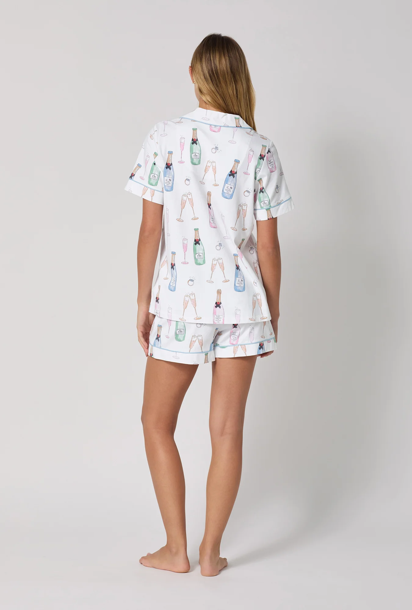 Champagne Wedding Short Sleeve Classic Shorty Stretch Jersey PJ Set - Image 4