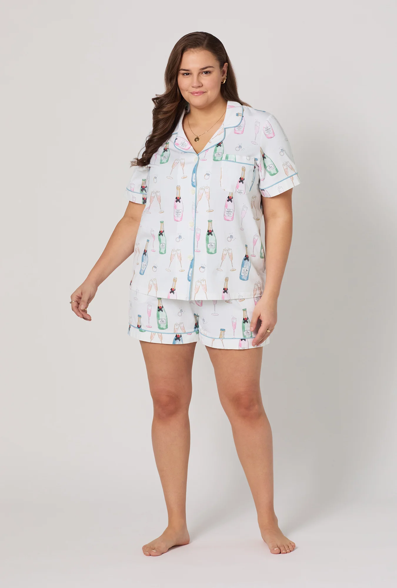 Champagne Wedding Short Sleeve Classic Shorty Stretch Jersey PJ Set - Image 6