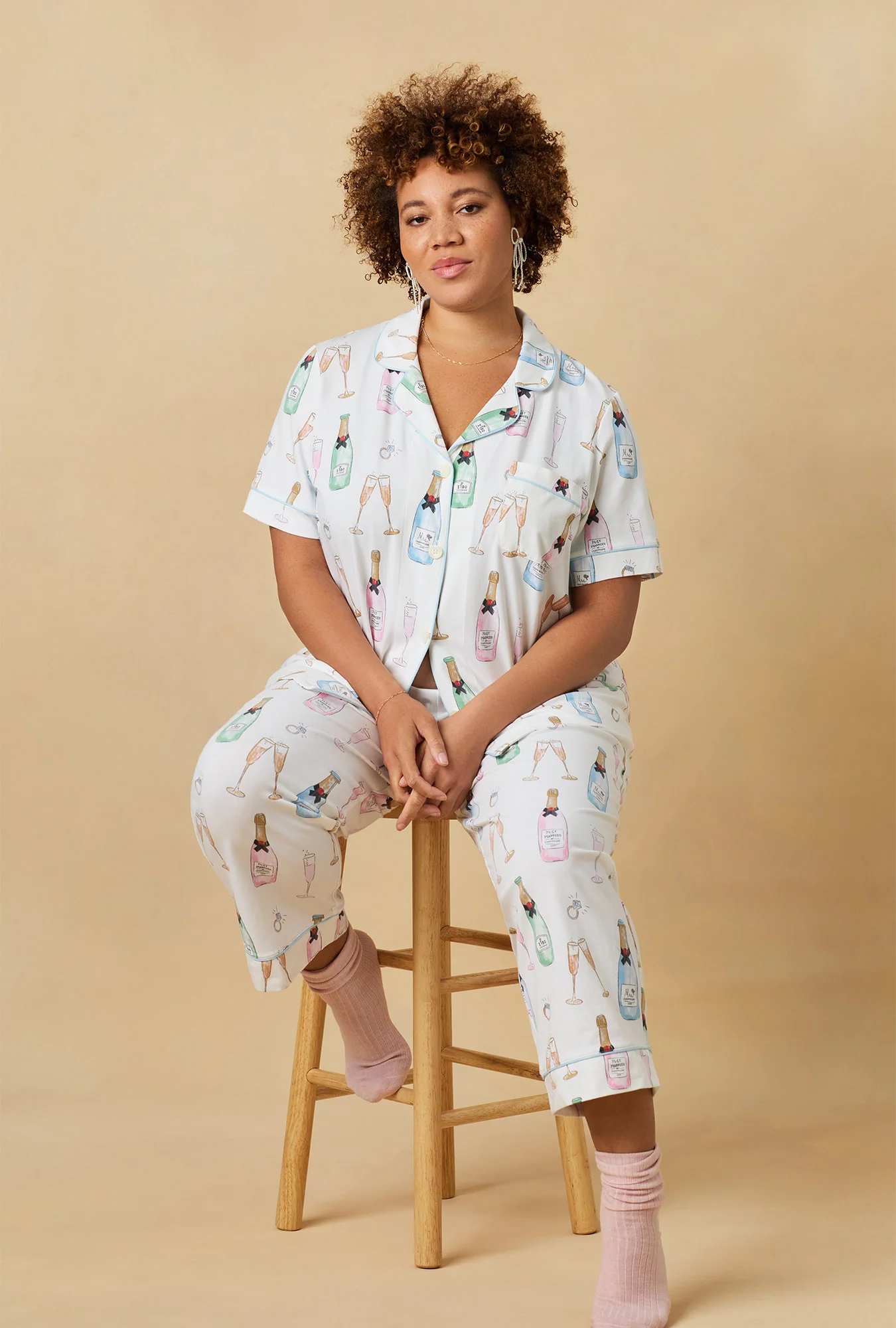 Champagne Wedding Short Sleeve Classic Stretch Jersey Cropped PJ Set