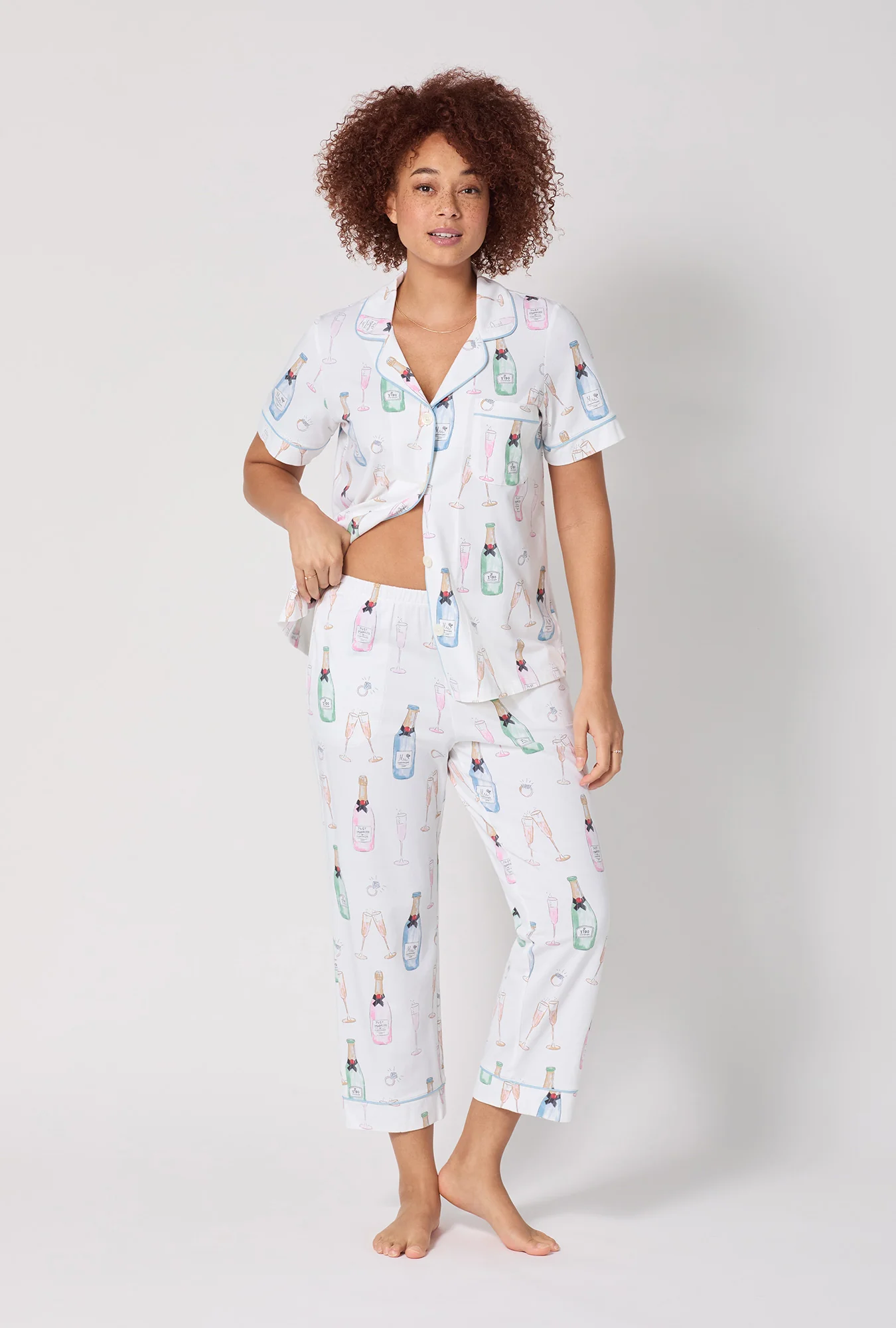 Champagne Wedding Short Sleeve Classic Stretch Jersey Cropped PJ Set - Image 2