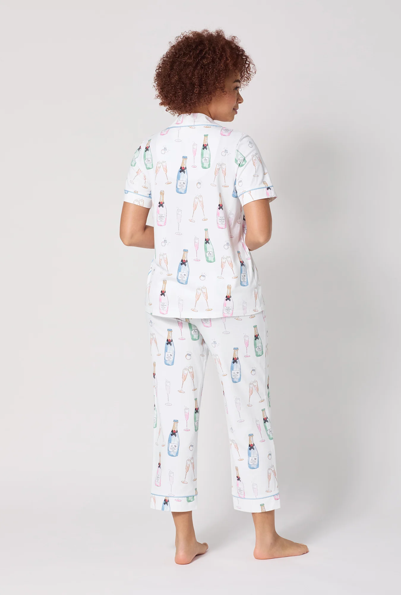 Champagne Wedding Short Sleeve Classic Stretch Jersey Cropped PJ Set - Image 4