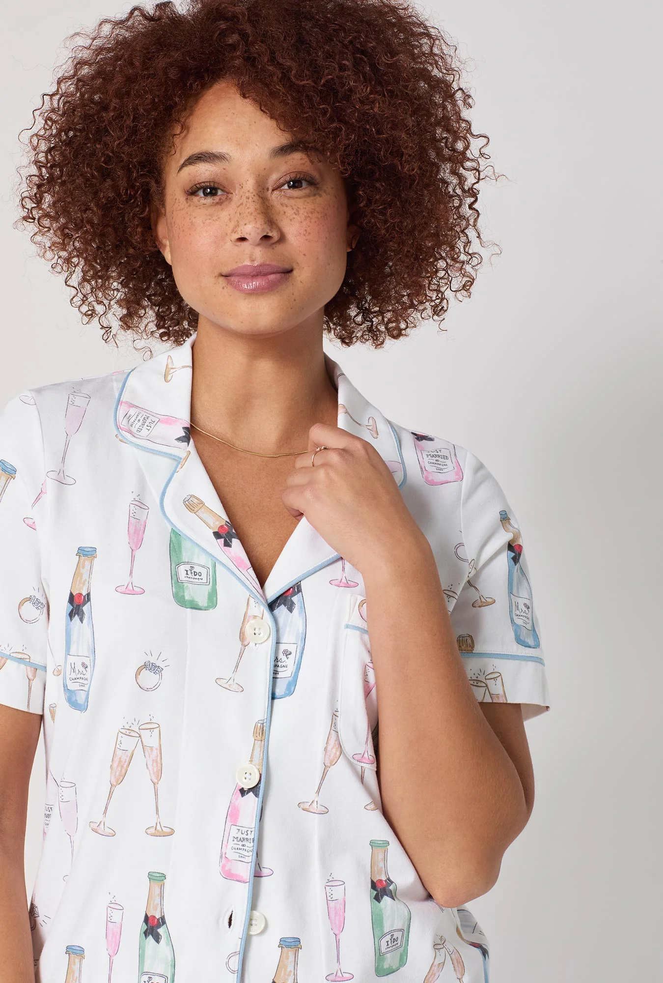 Champagne Wedding Short Sleeve Classic Stretch Jersey Cropped PJ Set - Image 5