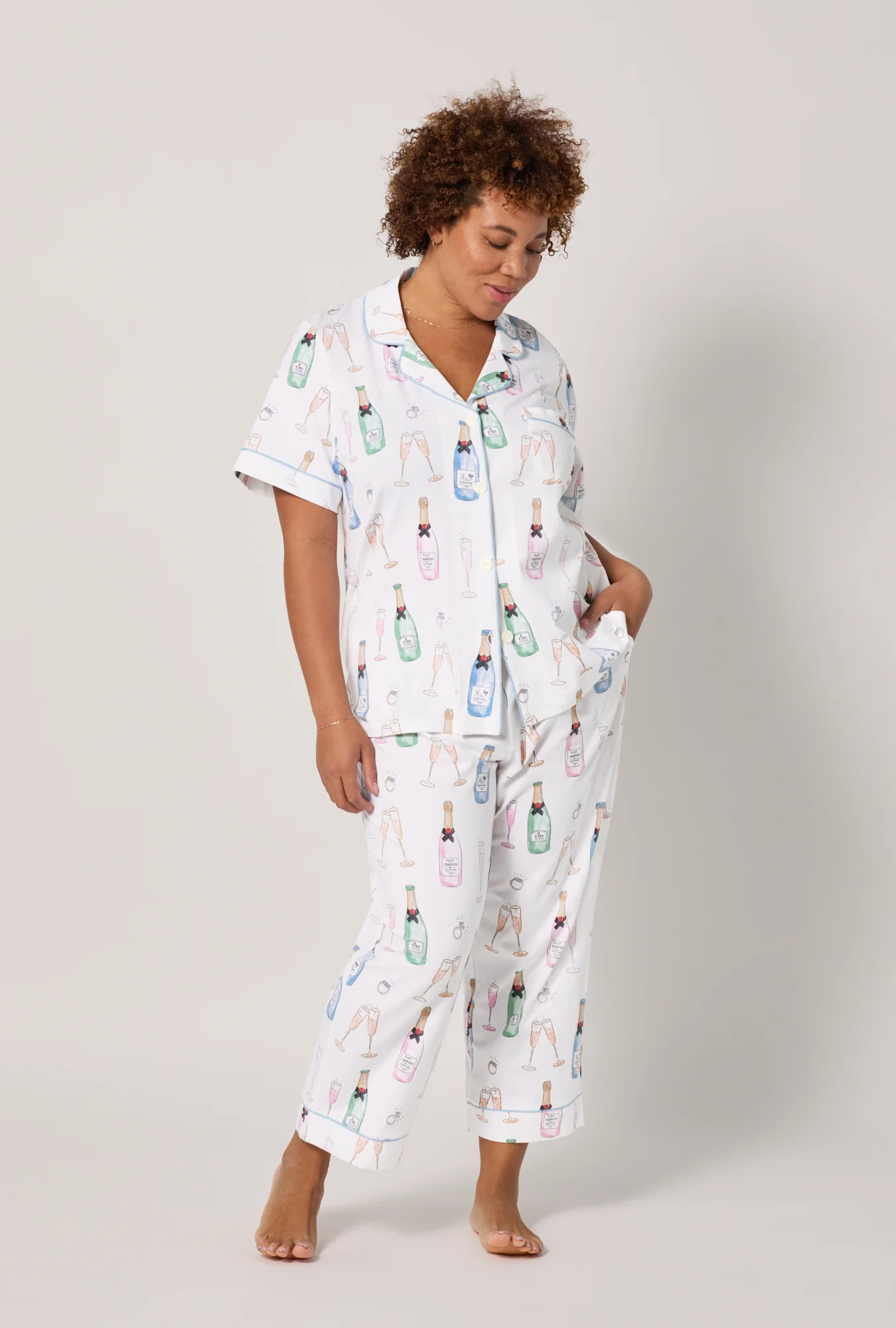 Champagne Wedding Short Sleeve Classic Stretch Jersey Cropped PJ Set - Image 6