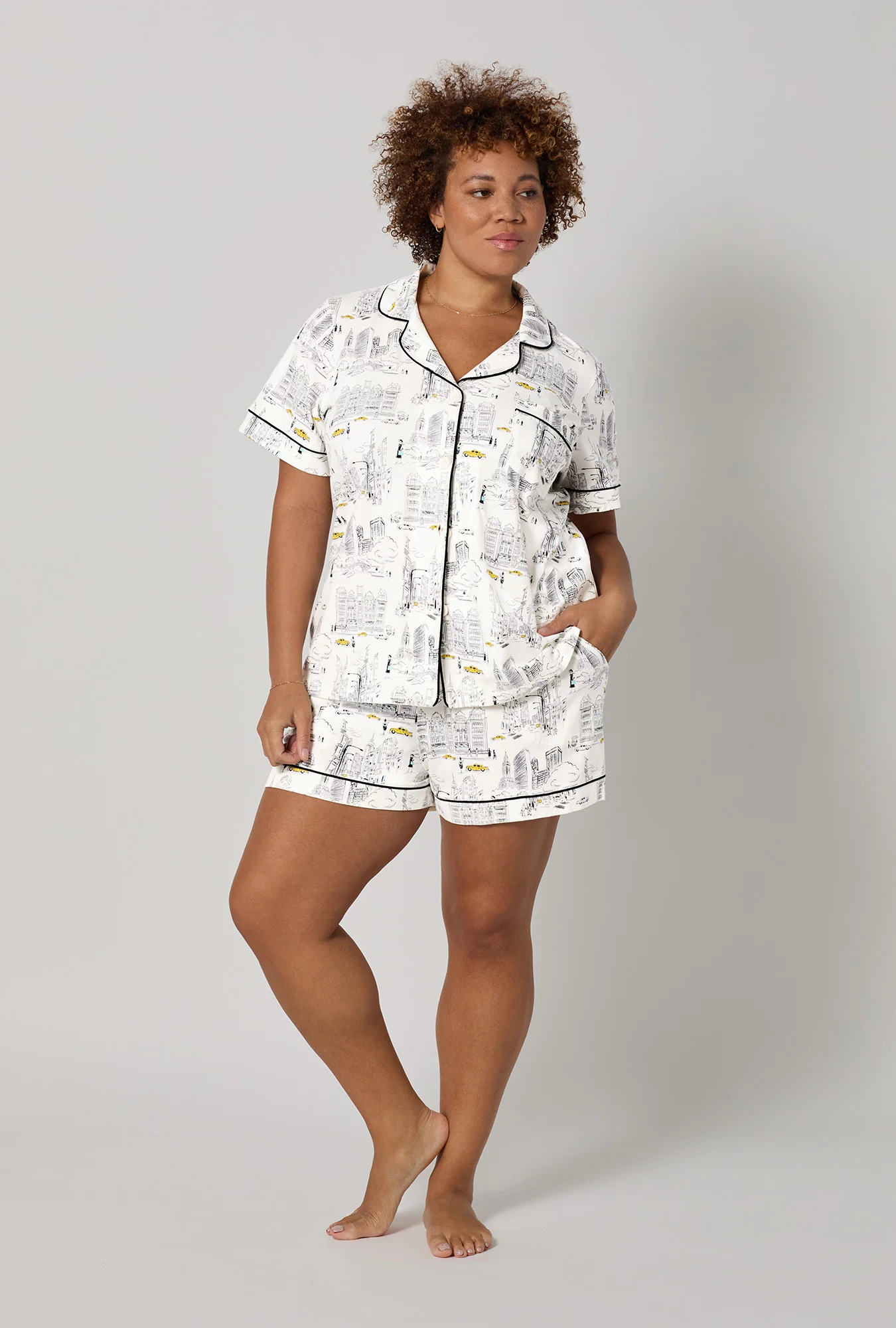 City That Never Sleeps Short Sleeve Classic Shorty Stretch Jersey PJ Set - Image 5