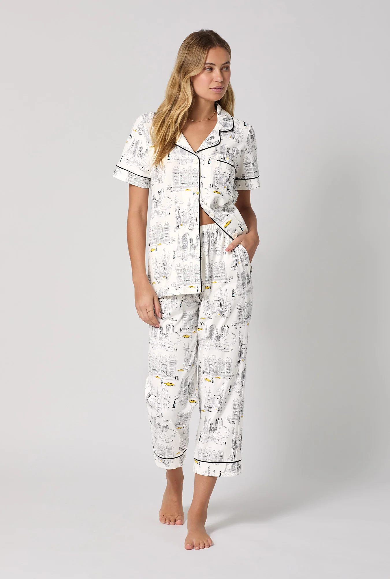 City That Never Sleeps Short Sleeve Classic Stretch Jersey Cropped PJ Set - Image 2