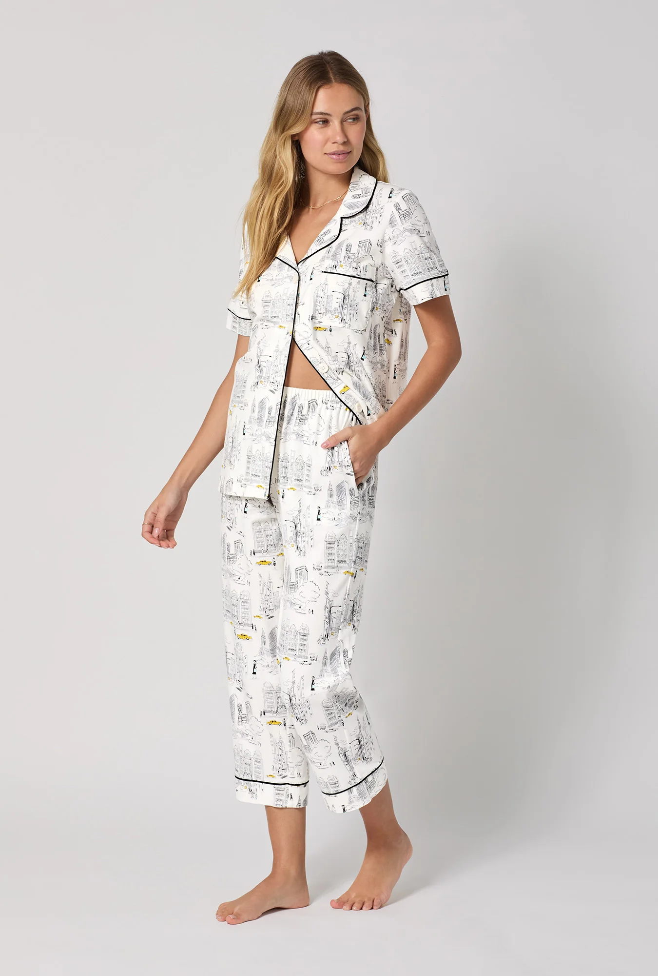 City That Never Sleeps Short Sleeve Classic Stretch Jersey Cropped PJ Set - Image 3