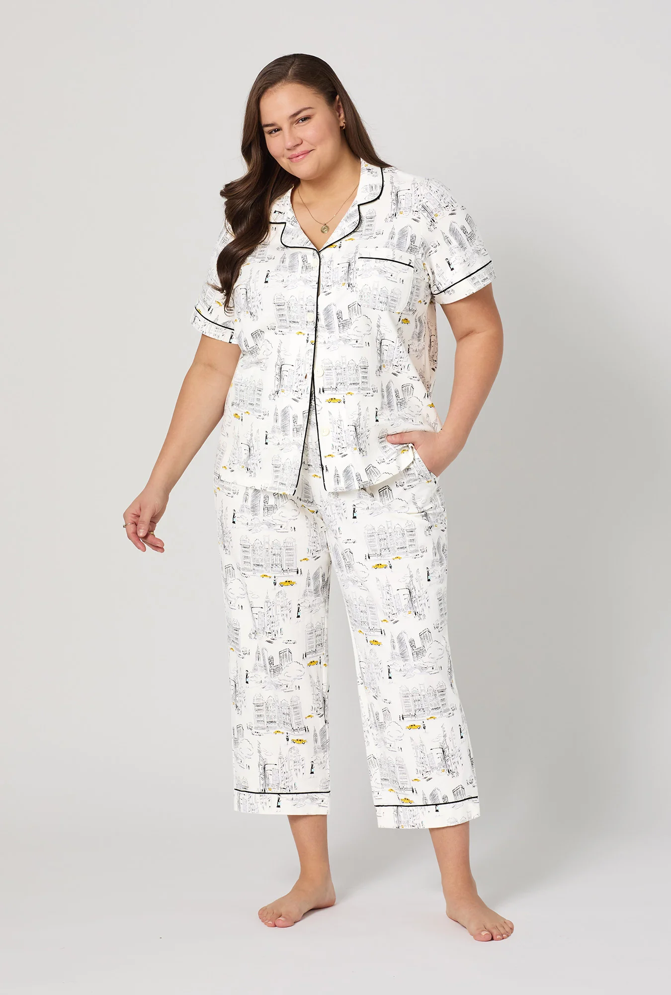City That Never Sleeps Short Sleeve Classic Stretch Jersey Cropped PJ Set - Image 6