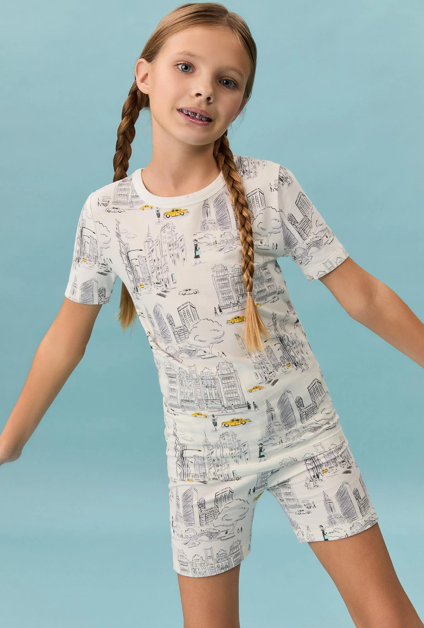 City That Never Sleeps Short Sleeve Stretch Jersey Kids Short PJ Set - Image 2