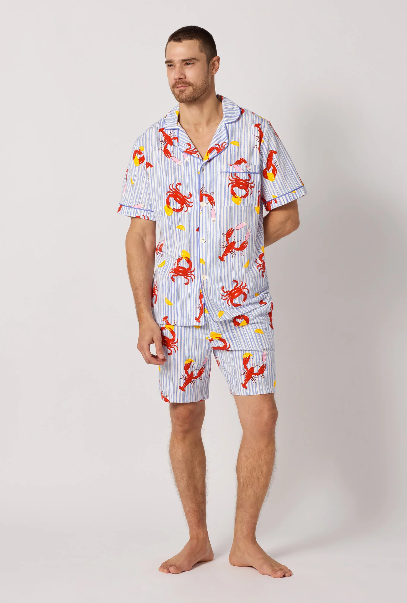 Coastal Feast Men's Short Sleeve Classic Stretch Jersey Short Pj Set