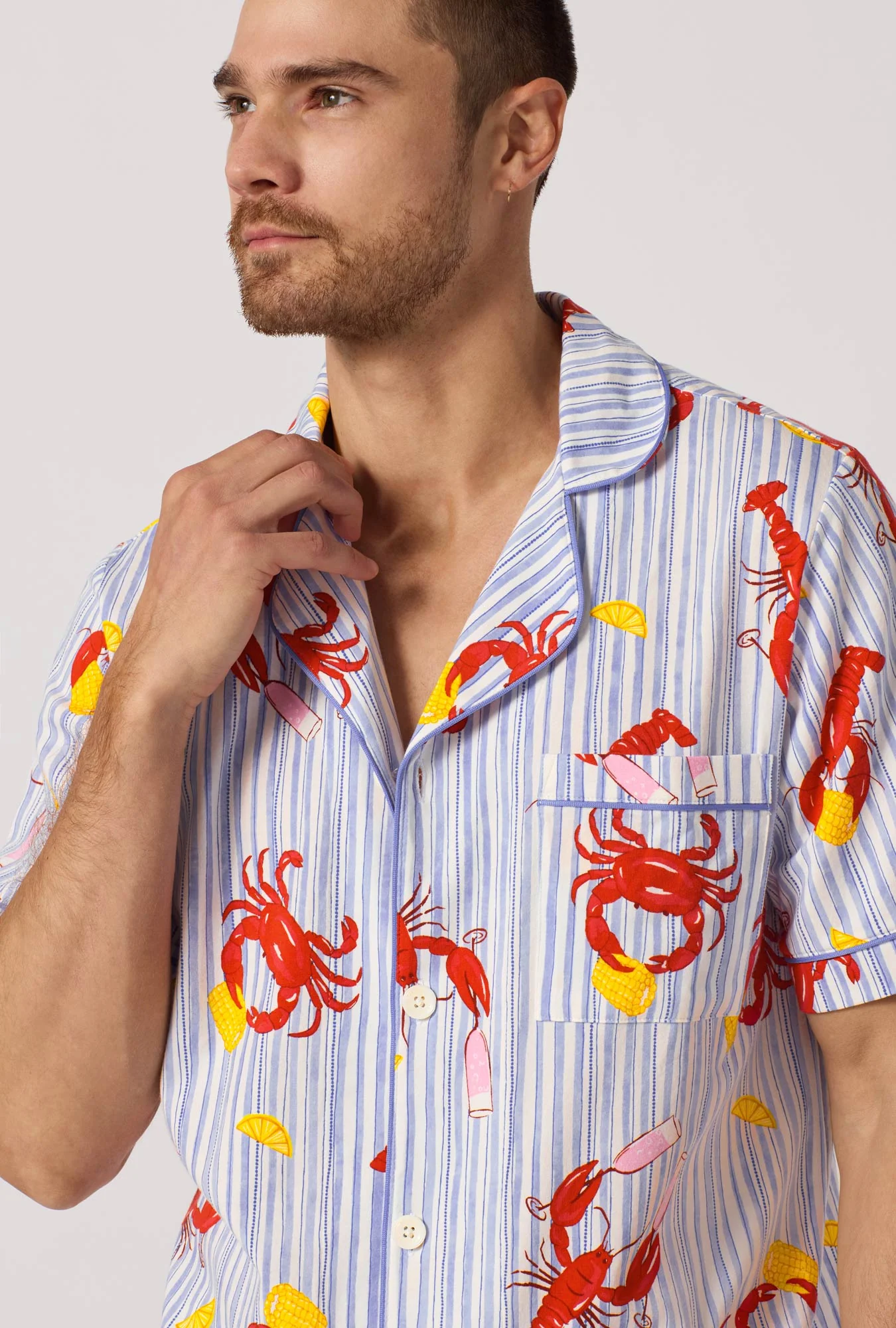 Coastal Feast Men's Short Sleeve Classic Stretch Jersey Short Pj Set - Image 3