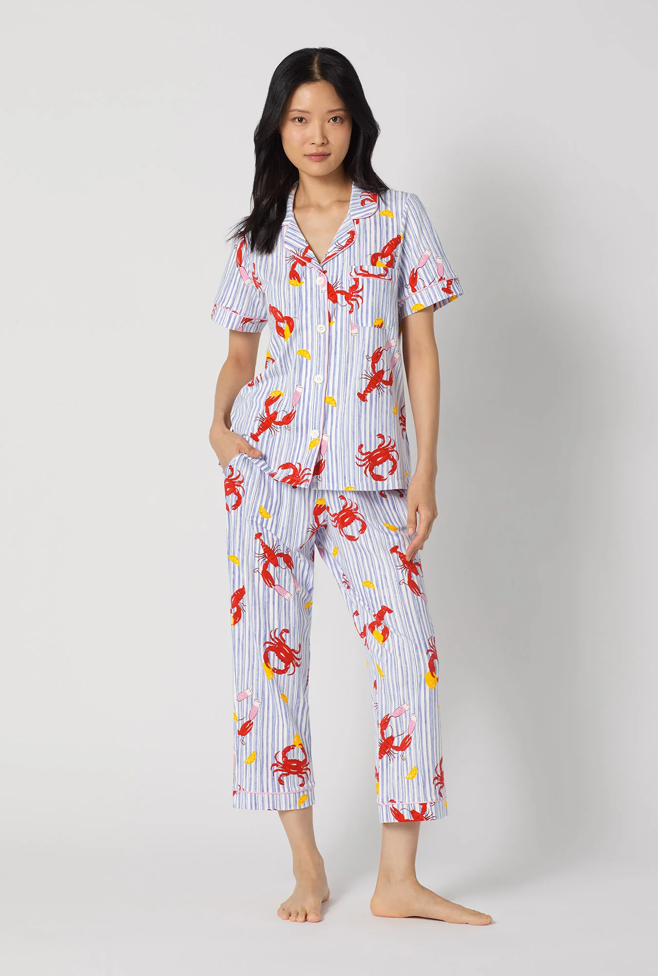 Coastal Feast Short Sleeve Classic Stretch Jersey Cropped Pj Set - Image 2