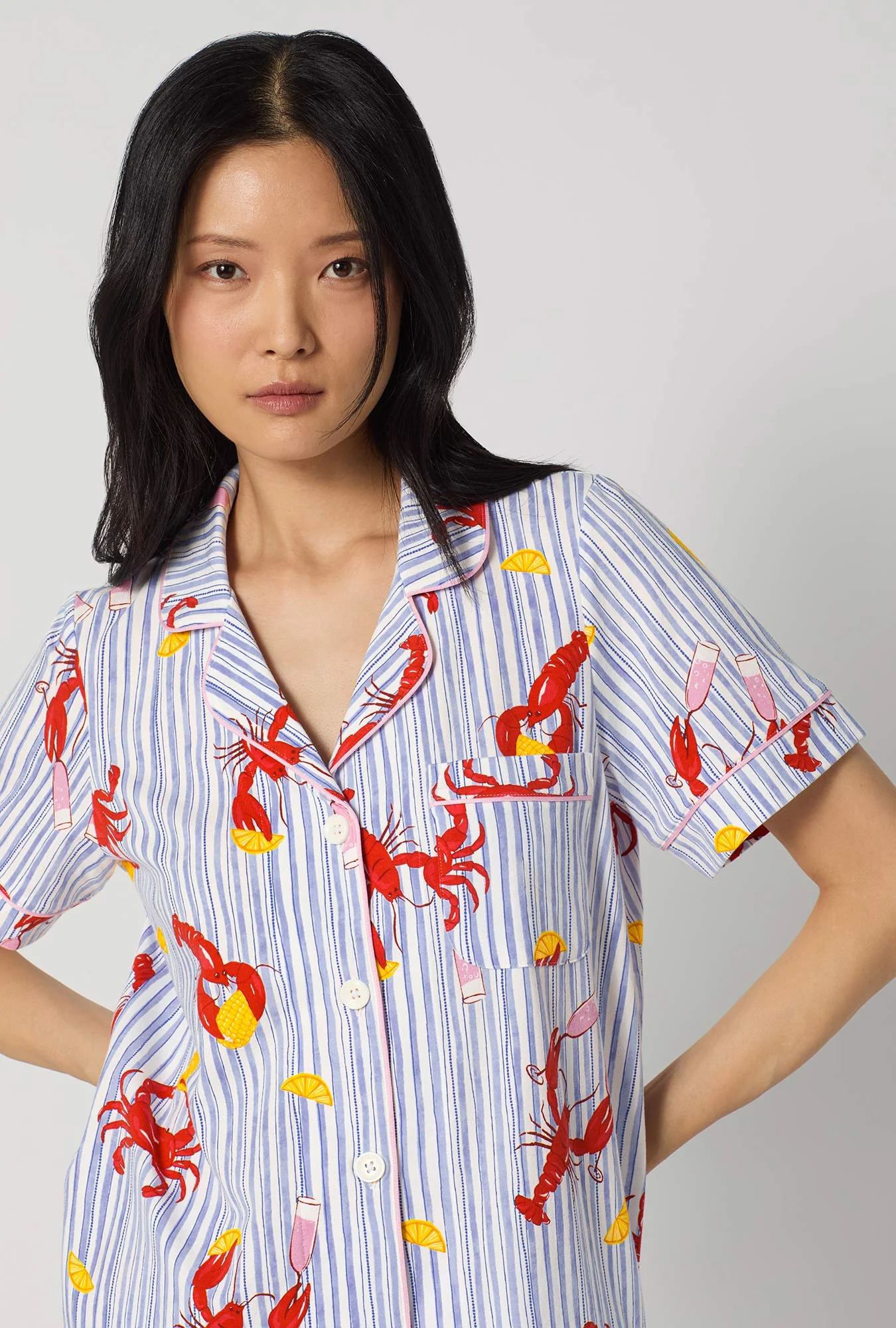 Coastal Feast Short Sleeve Classic Stretch Jersey Cropped Pj Set - Image 5