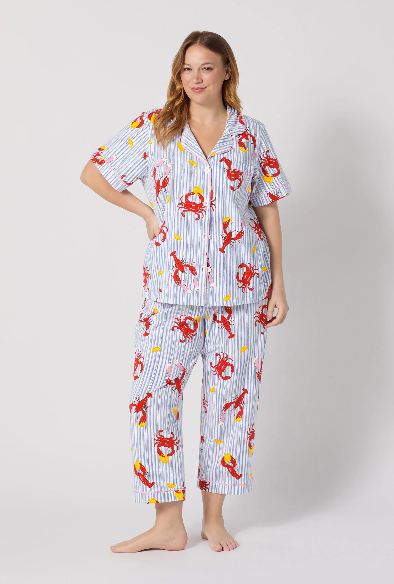 Coastal Feast Short Sleeve Classic Stretch Jersey Cropped Pj Set - Image 6