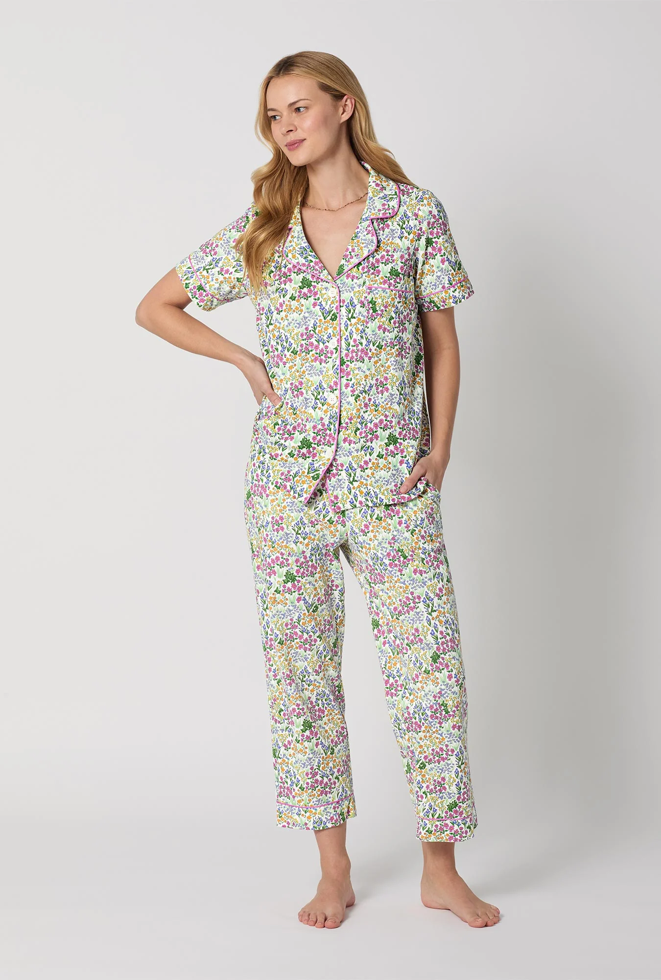 Cottage Garden Short Sleeve Classic Stretch Jersey Cropped PJ Set - Image 2