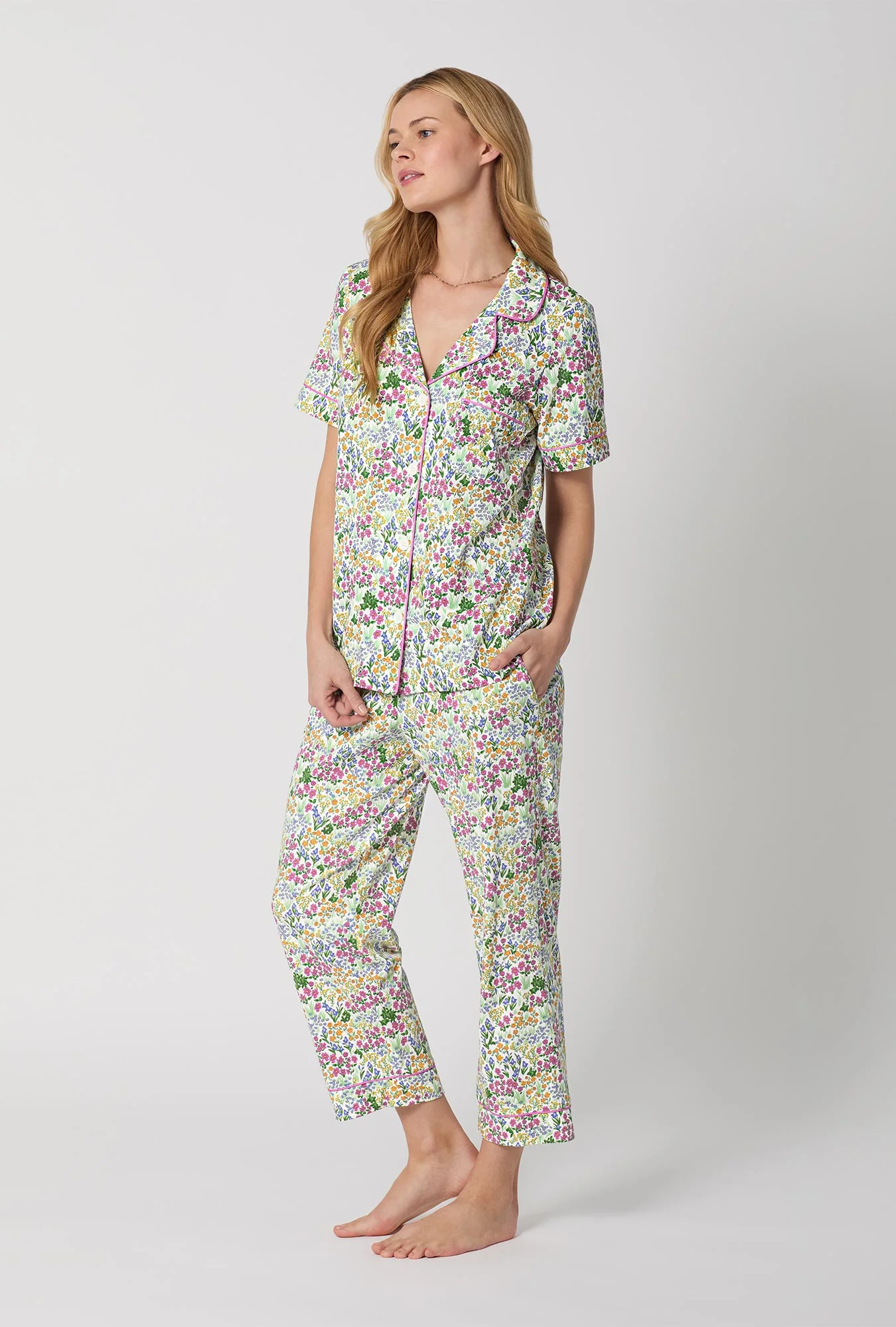 Cottage Garden Short Sleeve Classic Stretch Jersey Cropped PJ Set - Image 3