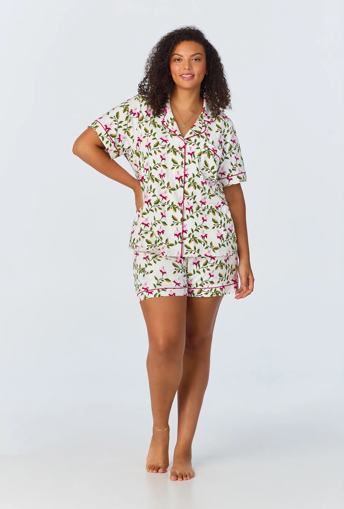 Dancing Fuchsias Short Sleeve Classic Shorty Stretch Jersey PJ Set - Image 4