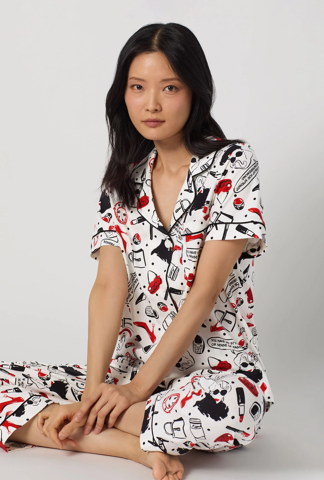 Devil Wears Prada Short Sleeve Classic Stretch Jersey Cropped Pj Set