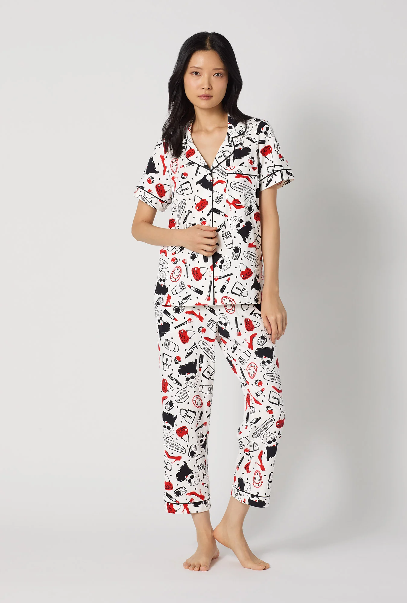 Devil Wears Prada Short Sleeve Classic Stretch Jersey Cropped Pj Set - Image 2