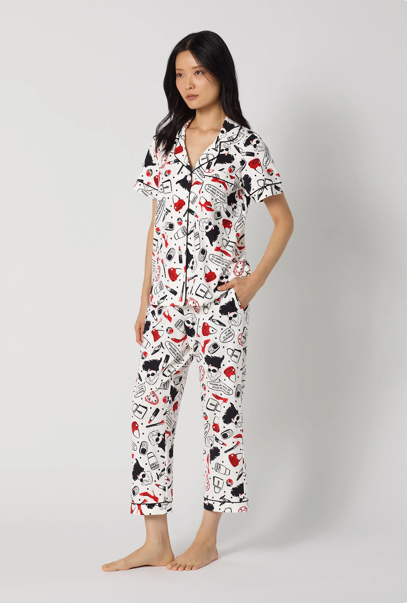 Devil Wears Prada Short Sleeve Classic Stretch Jersey Cropped Pj Set - Image 3