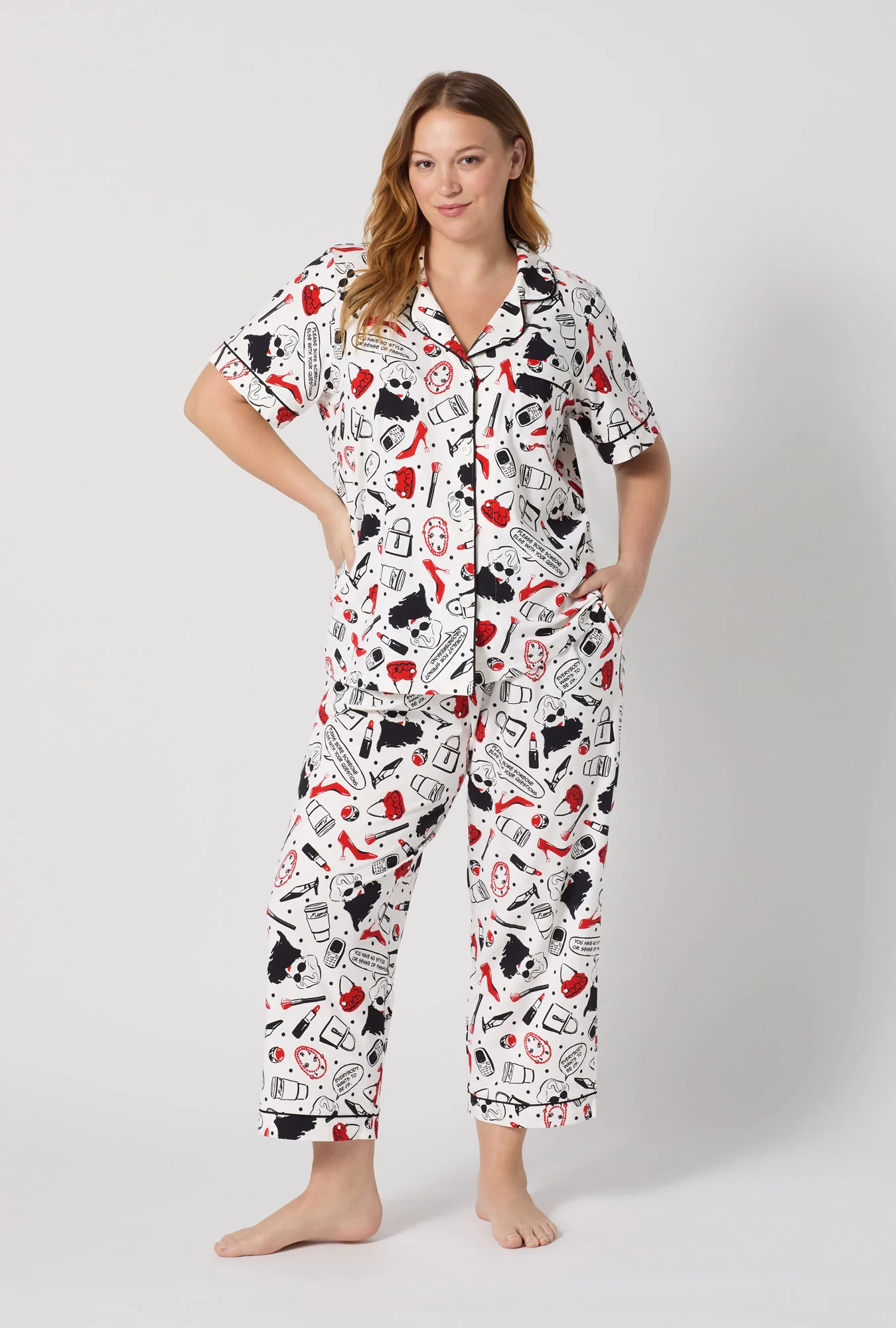 Devil Wears Prada Short Sleeve Classic Stretch Jersey Cropped Pj Set - Image 5