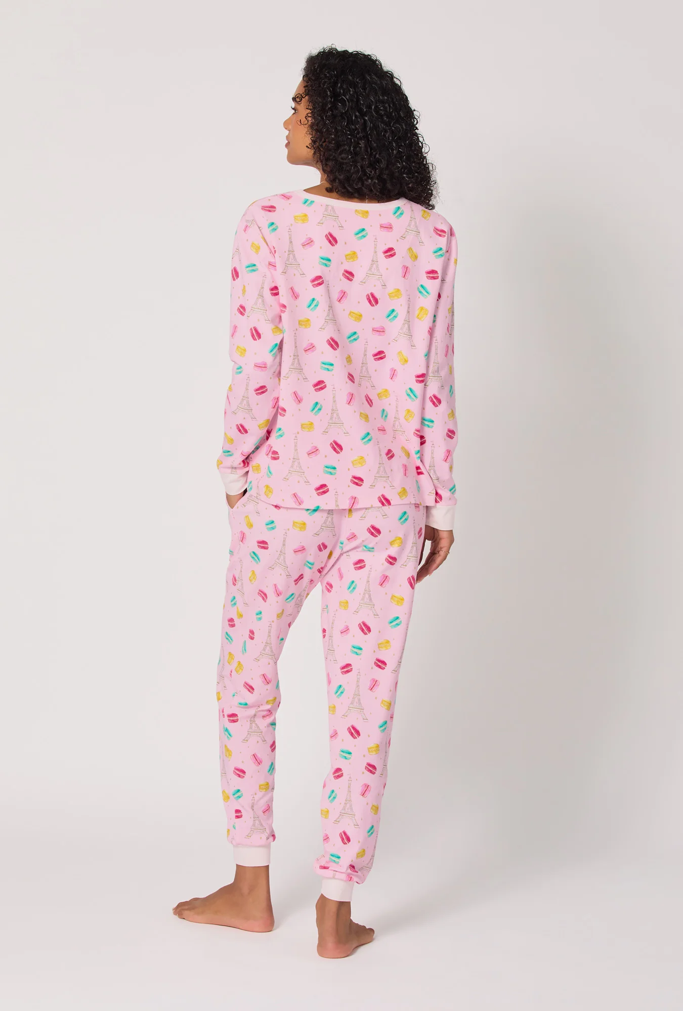 Eiffel For You Long Sleeve Pullover Crew And Jogger Stretch Jersey Pj Set - Image 3