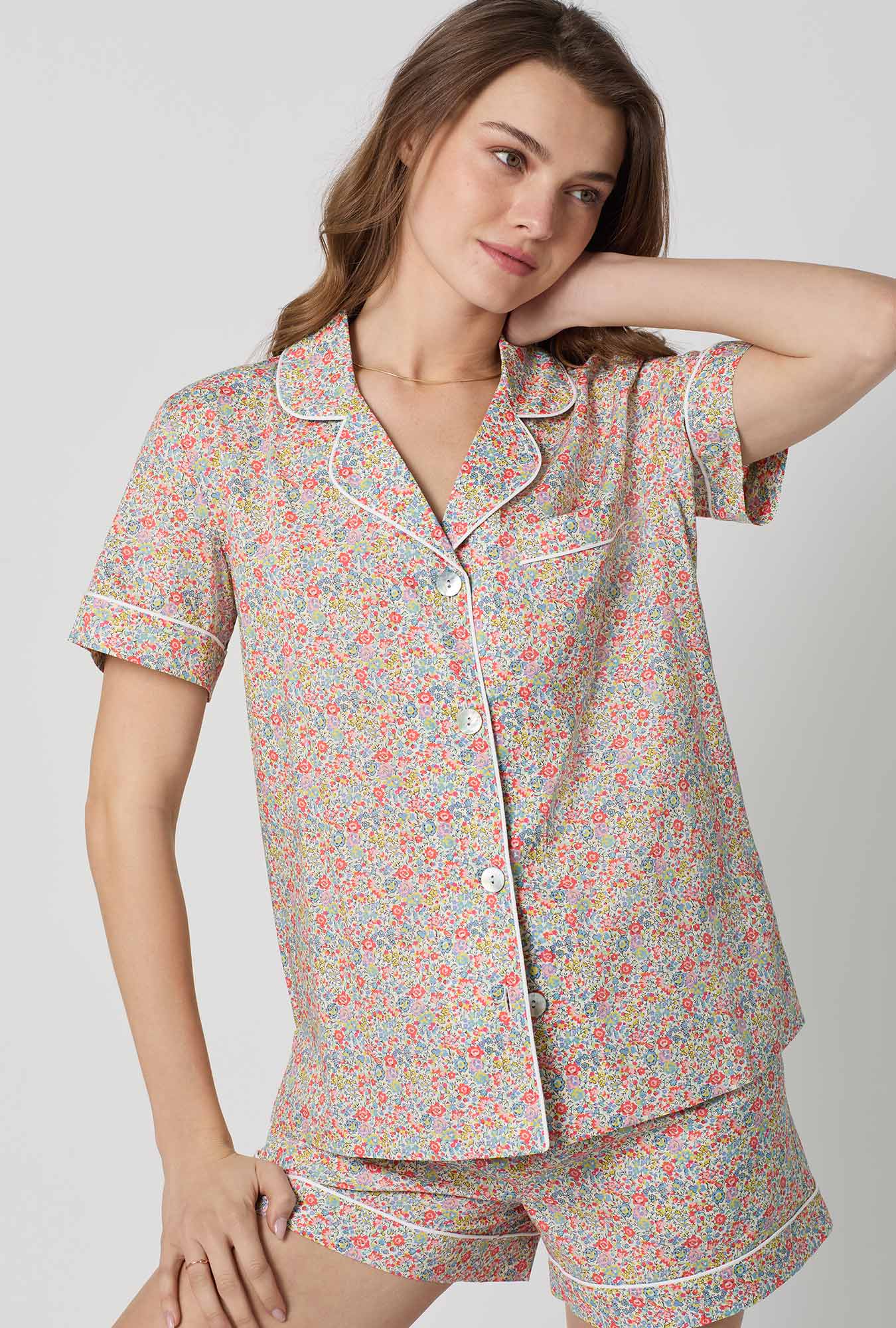 Emma & Georgina Short Sleeve Classic Shorty Woven Tana Lawn® PJ Set Made with Liberty Fabric - Image 4