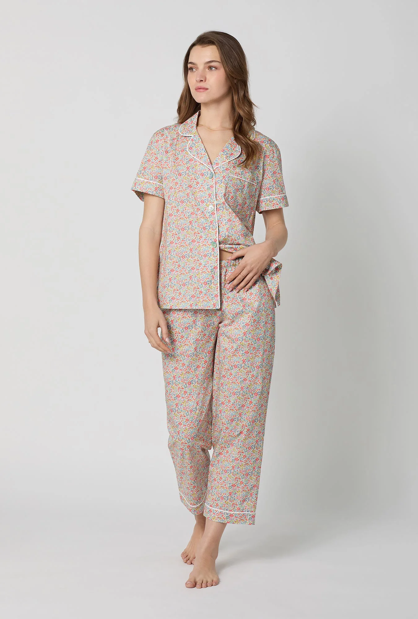 Emma & Georgina Short Sleeve Classic Woven Tana Lawn® Cropped Pj Set Made With Liberty Fabric