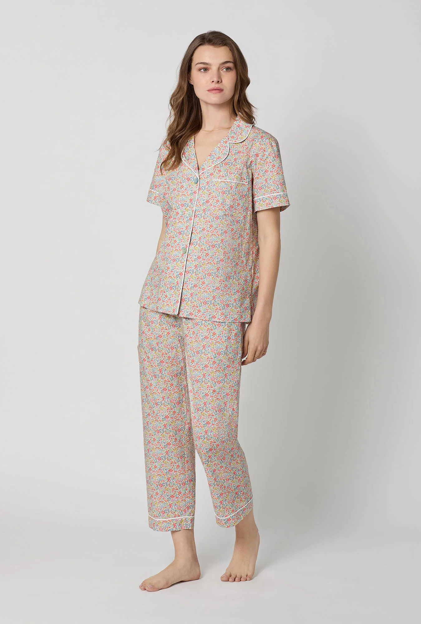 Emma & Georgina Short Sleeve Classic Woven Tana Lawn® Cropped Pj Set Made With Liberty Fabric - Image 3