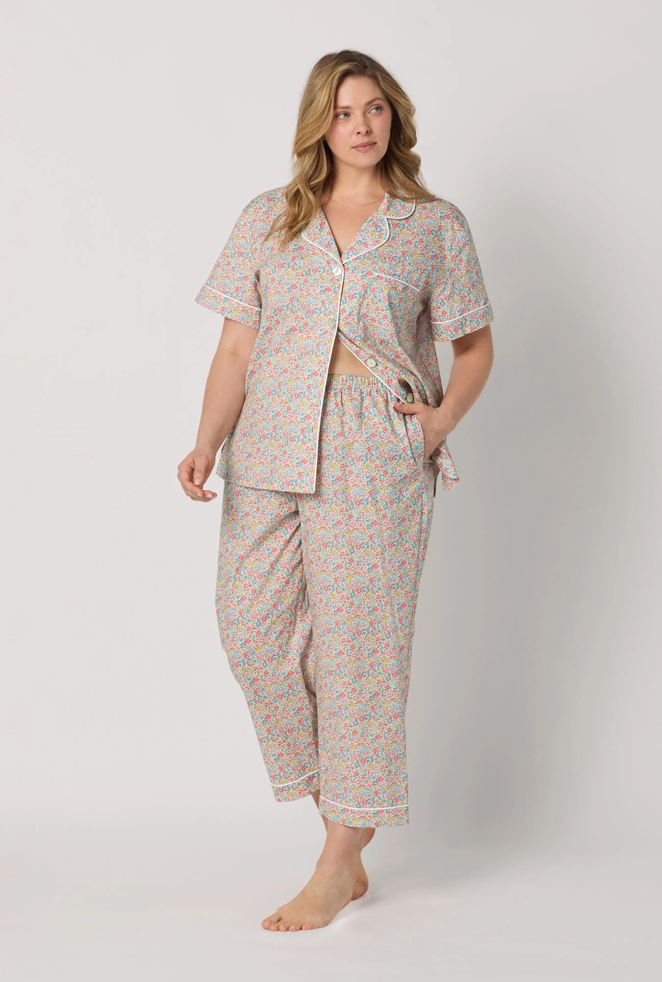 Emma & Georgina Short Sleeve Classic Woven Tana Lawn® Cropped Pj Set Made With Liberty Fabric - Image 5