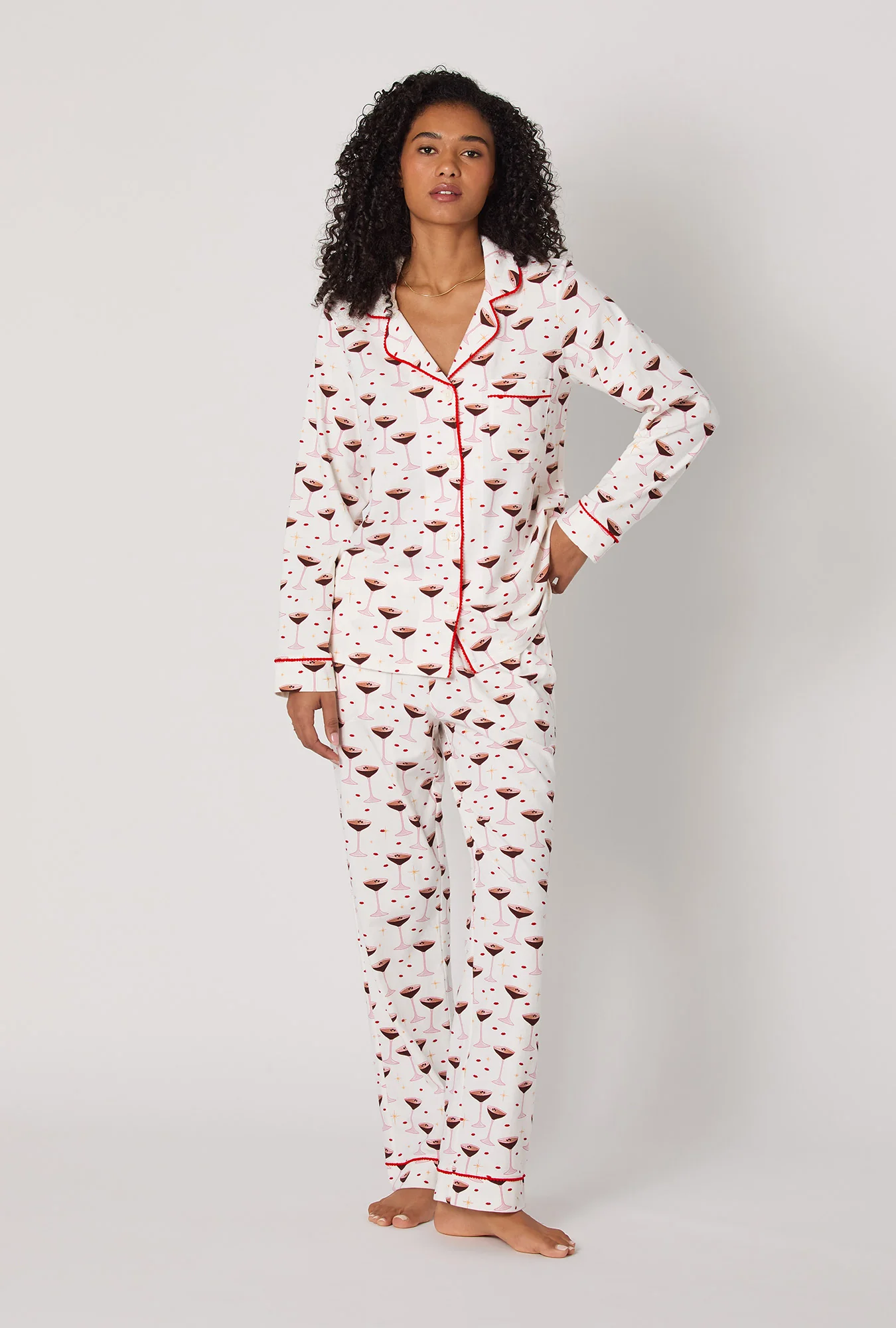Espresso Kisses Long Sleeve Classic Stretch Jersey Pj Set - Image 2
