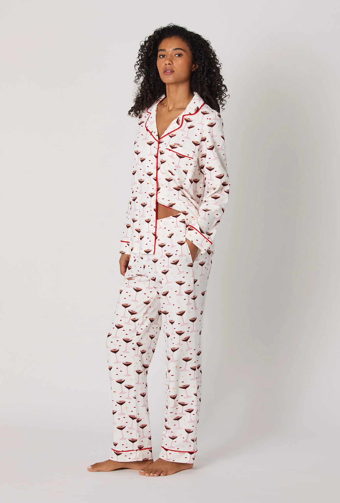 Espresso Kisses Long Sleeve Classic Stretch Jersey Pj Set - Image 3