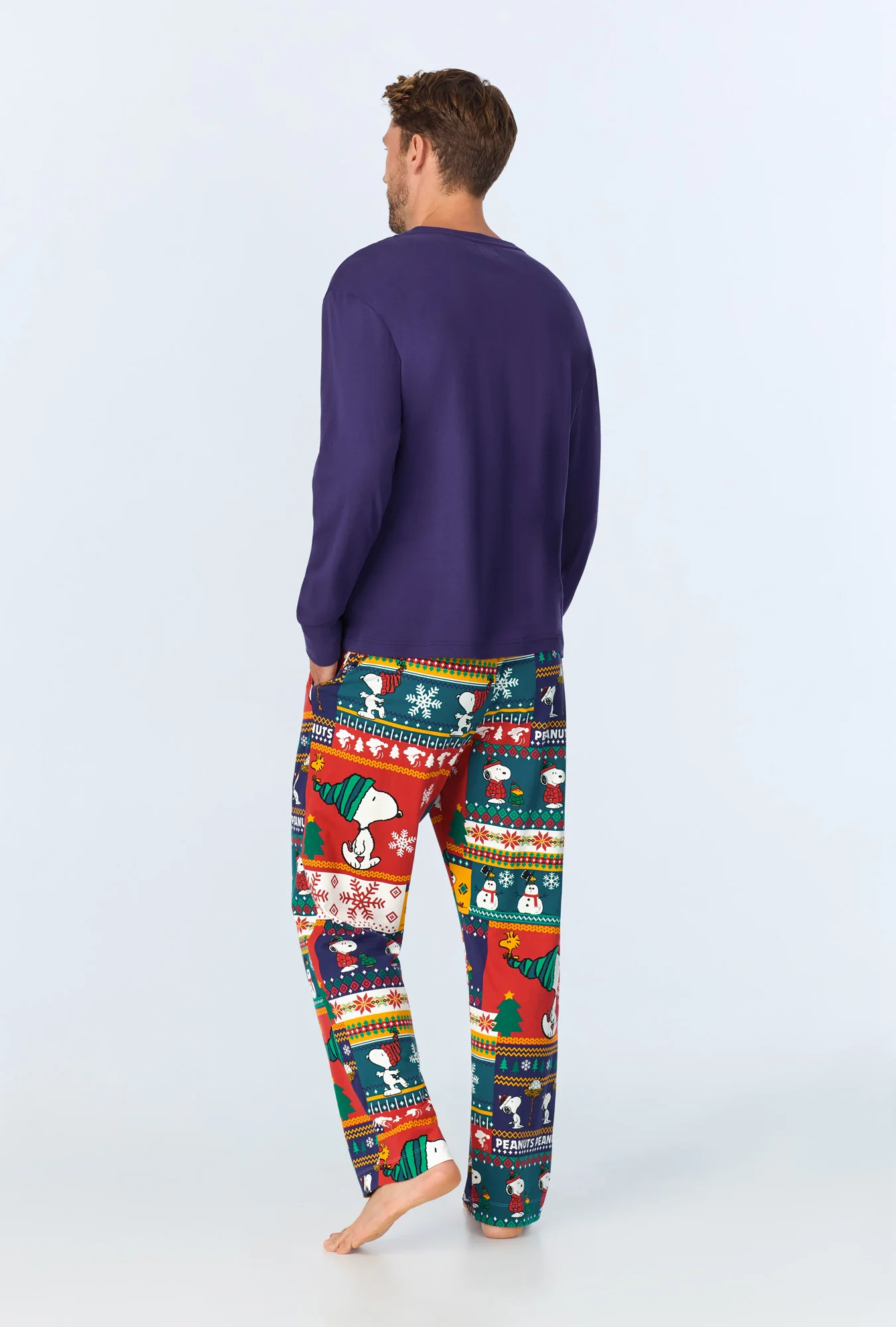 Fairisle Snoopy® Men's Long Sleeve Henley Stretch Jersey PJ Set - Image 4