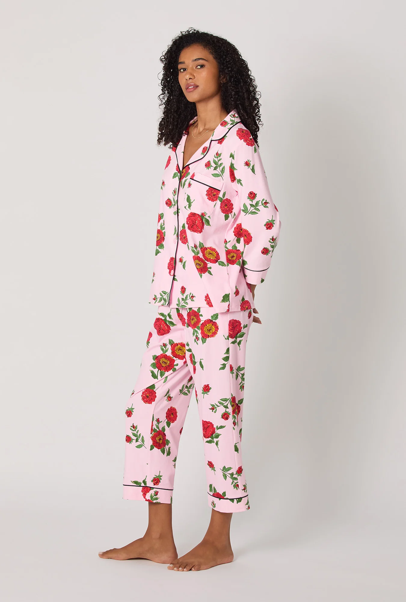 Falling Blooms 3/4 Sleeve Classic Stretch Jersey Cropped Pj Set - Image 2