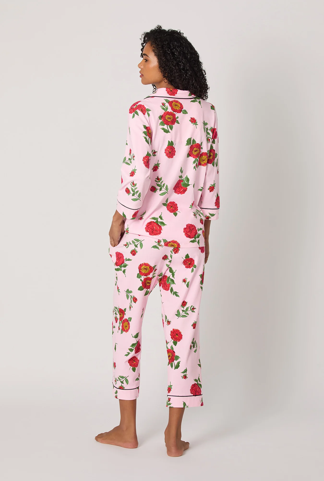 Falling Blooms 3/4 Sleeve Classic Stretch Jersey Cropped Pj Set - Image 3