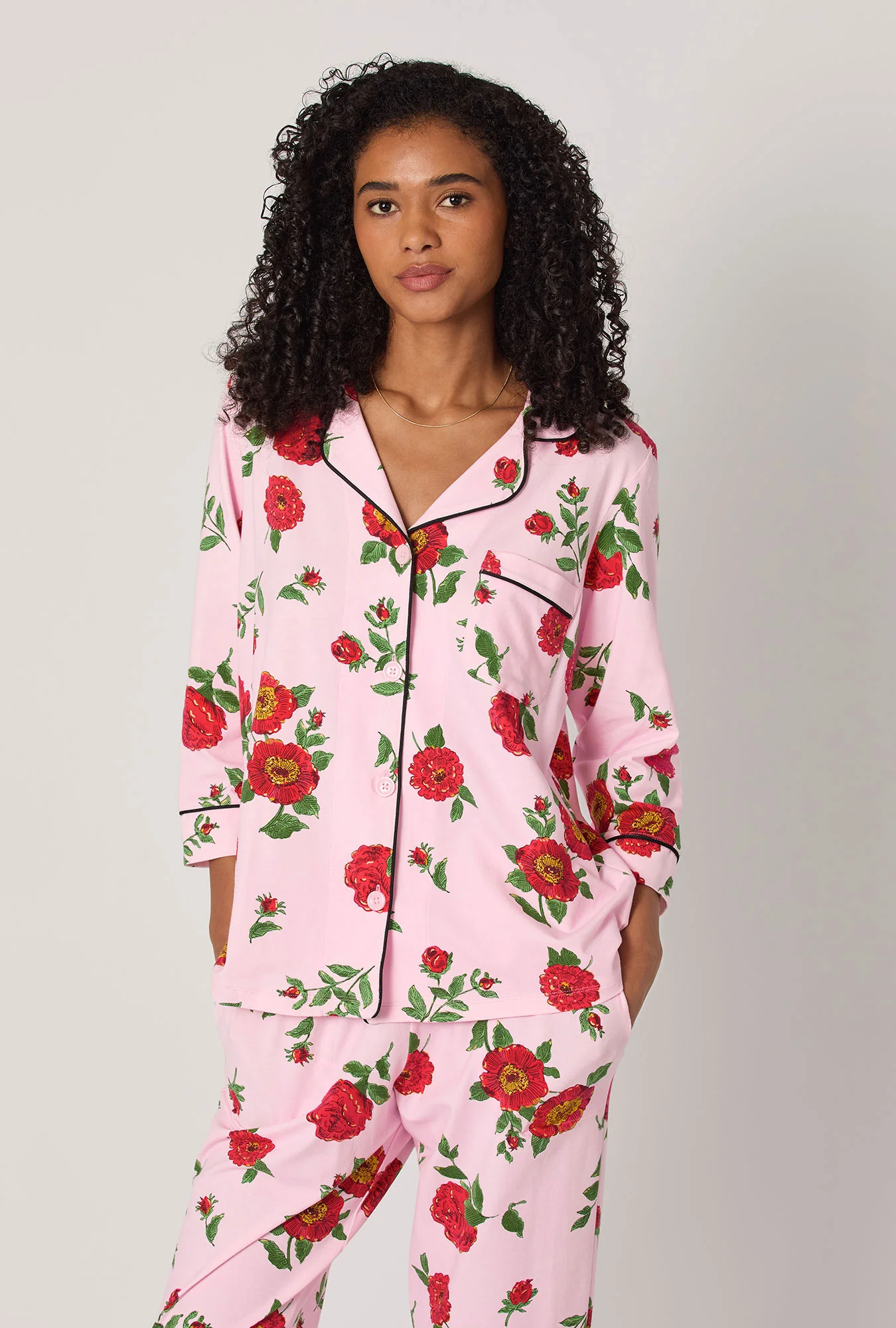 Falling Blooms 3/4 Sleeve Classic Stretch Jersey Cropped Pj Set - Image 4