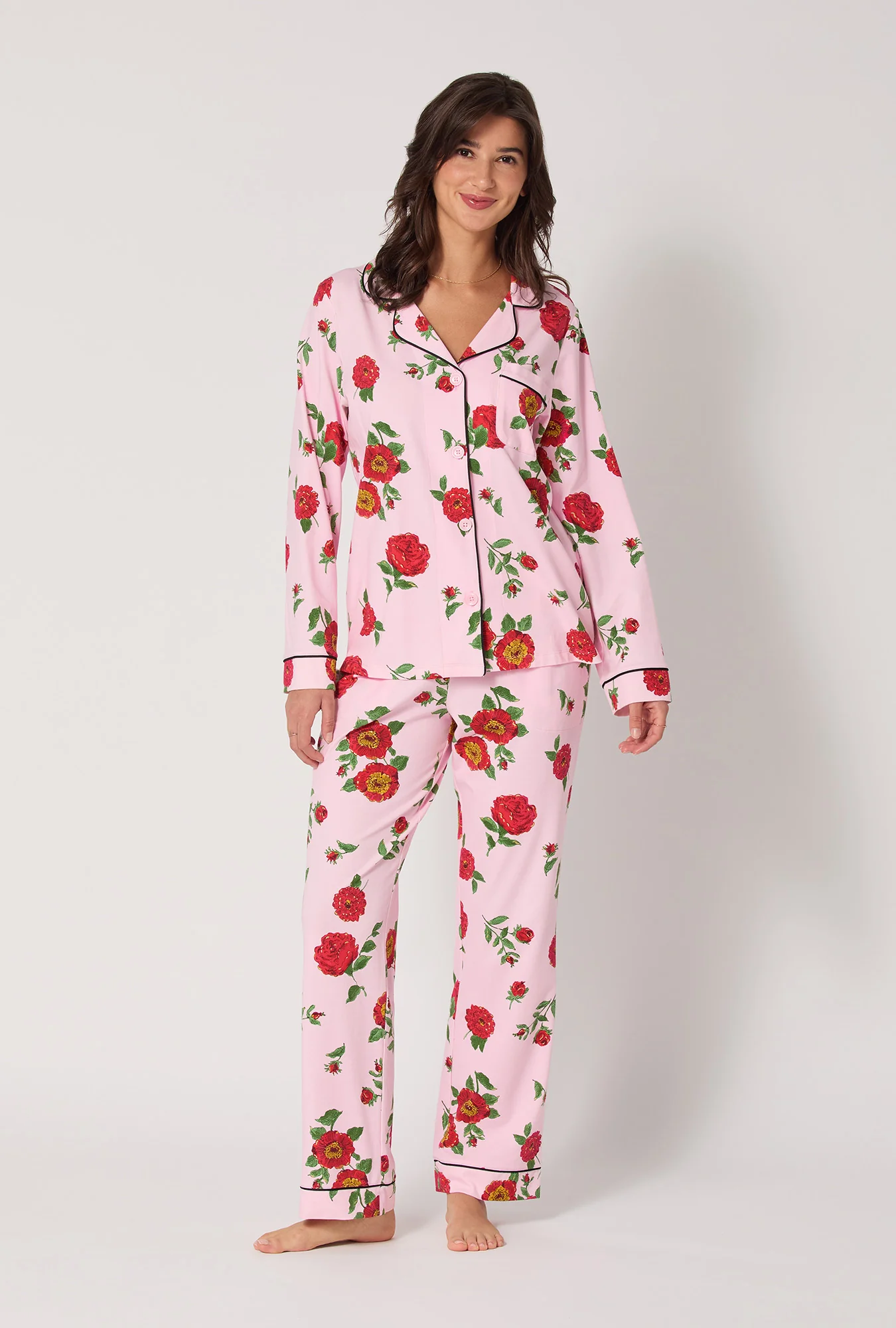 Falling Blooms Long Sleeve Classic Stretch Jersey Pj Set