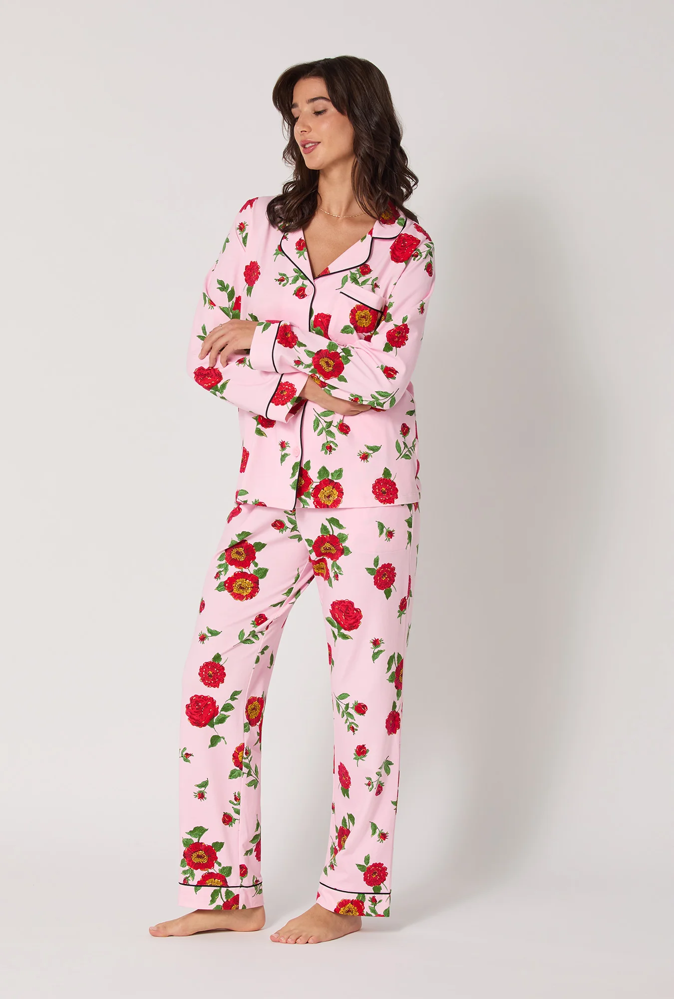 Falling Blooms Long Sleeve Classic Stretch Jersey Pj Set - Image 2