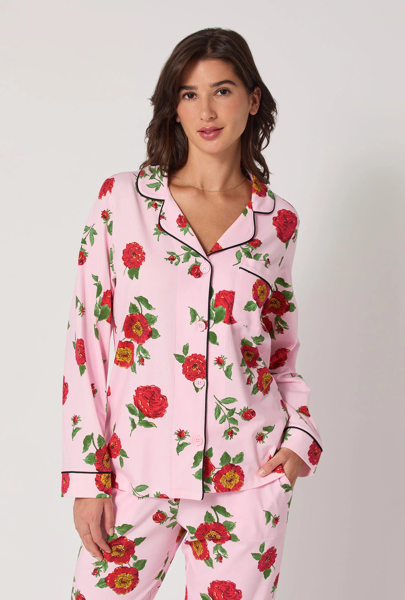Falling Blooms Long Sleeve Classic Stretch Jersey Pj Set - Image 4