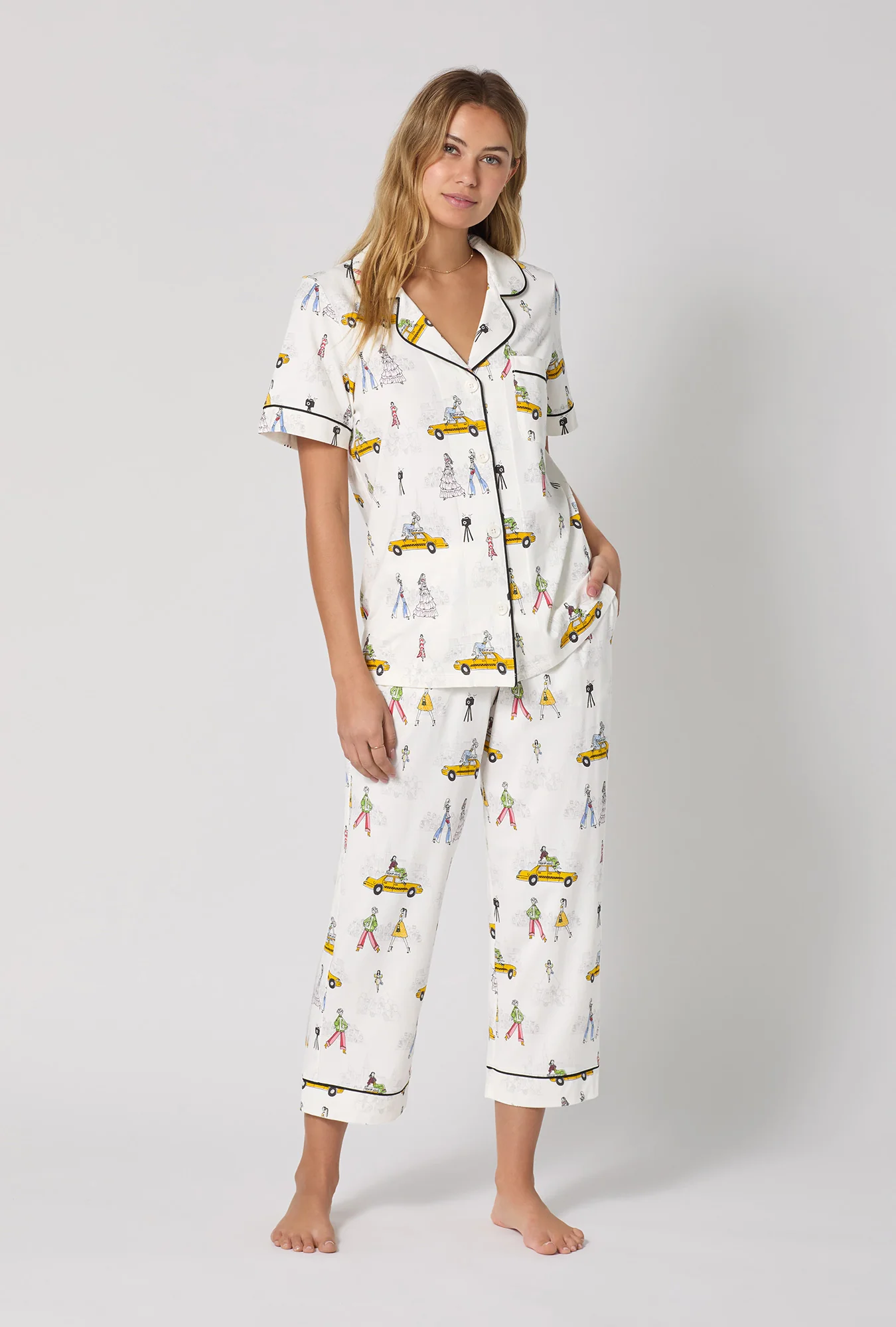 Fashion Week Short Sleeve Classic Stretch Jersey Cropped Pj Set