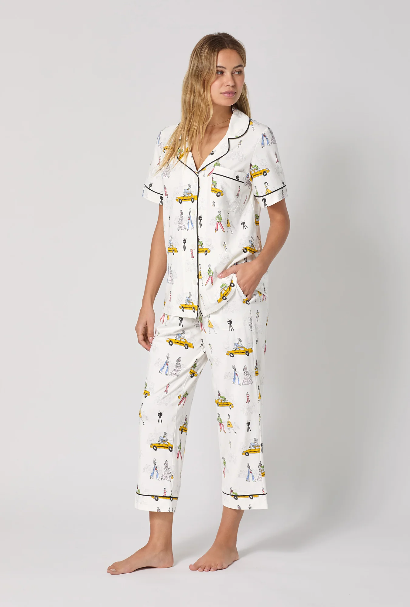 Fashion Week Short Sleeve Classic Stretch Jersey Cropped Pj Set - Image 2