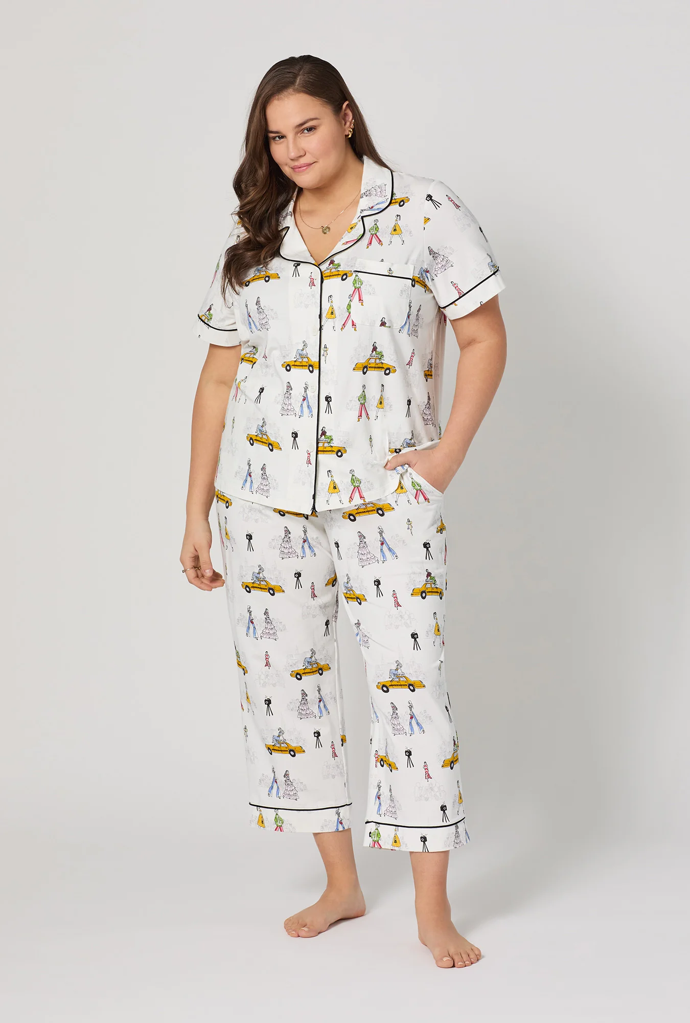 Fashion Week Short Sleeve Classic Stretch Jersey Cropped Pj Set - Image 6