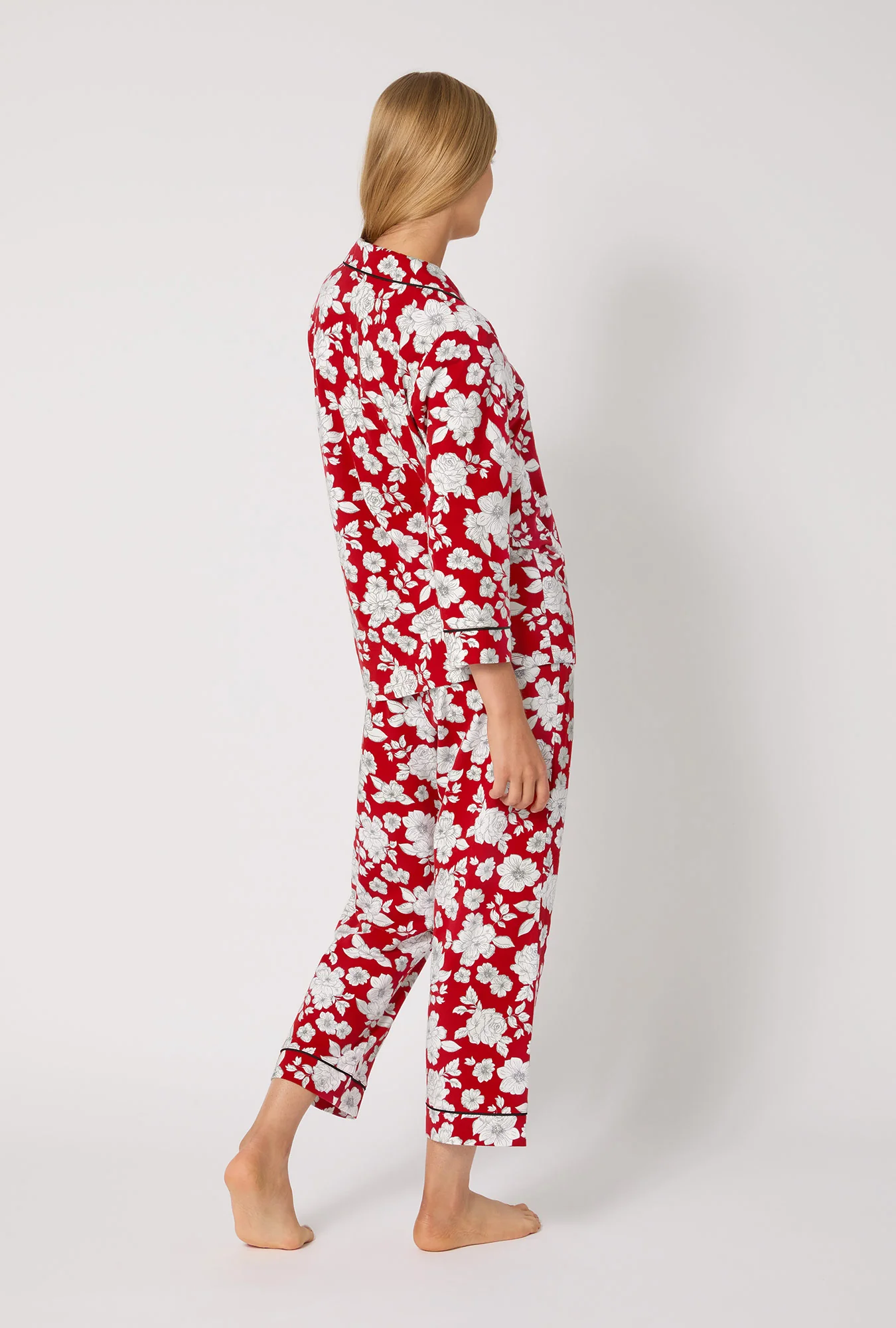 Floral Charm 3/4 Sleeve Classic Stretch Jersey Cropped Pj Set - Image 3
