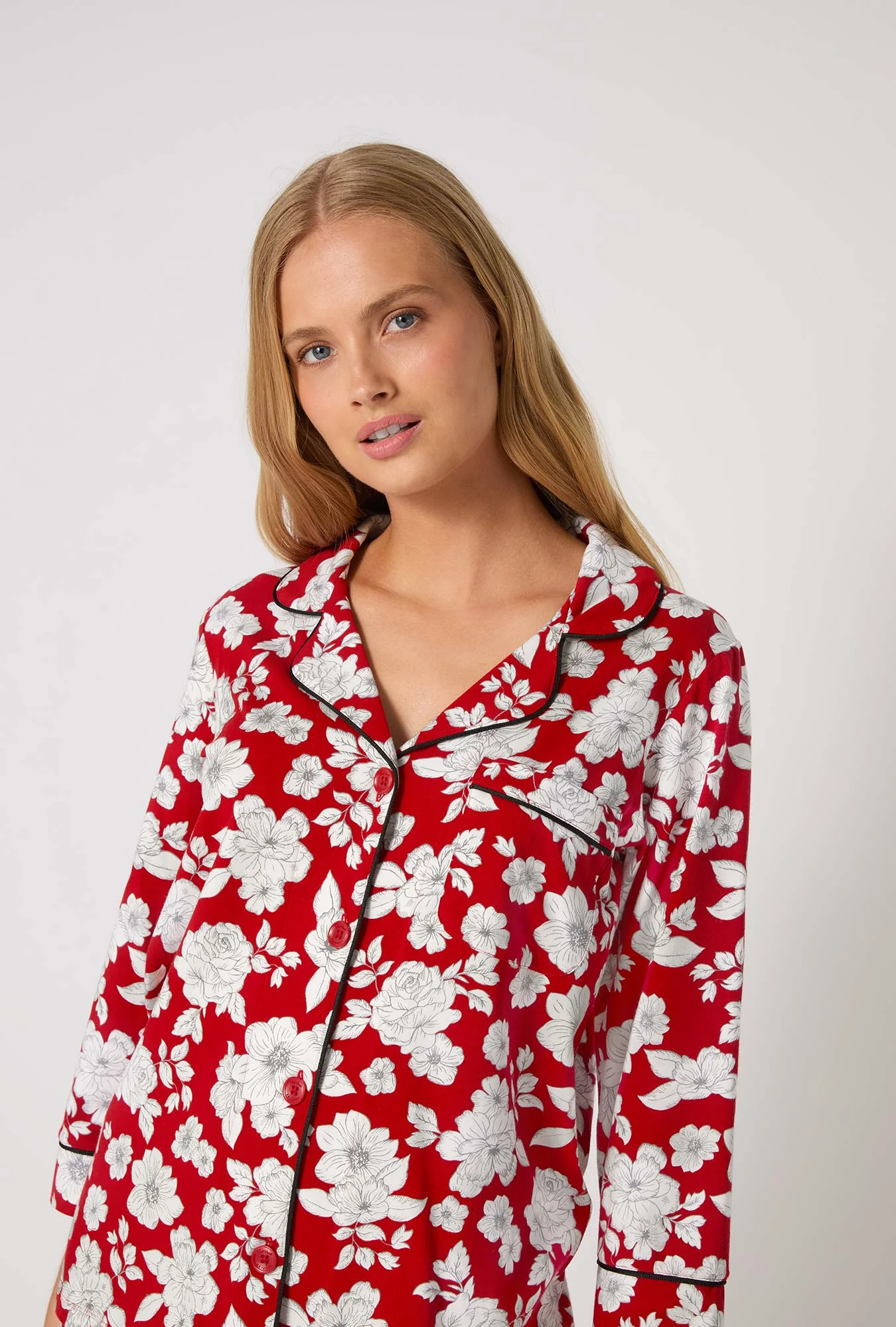 Floral Charm 3/4 Sleeve Classic Stretch Jersey Cropped Pj Set - Image 4