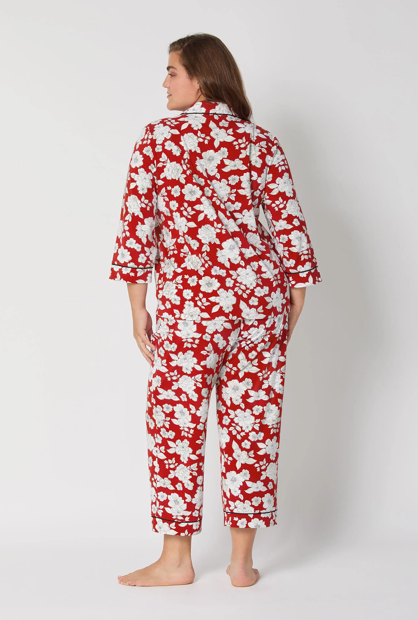 Floral Charm 3/4 Sleeve Classic Stretch Jersey Cropped Pj Set - Image 5