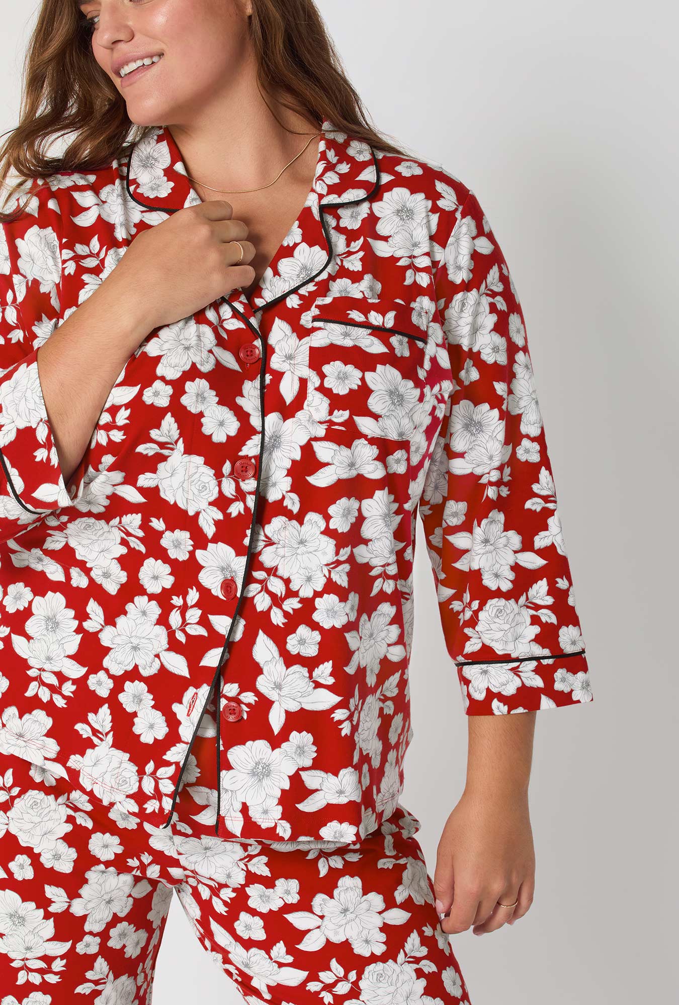 Floral Charm 3/4 Sleeve Classic Stretch Jersey Cropped Pj Set - Image 6