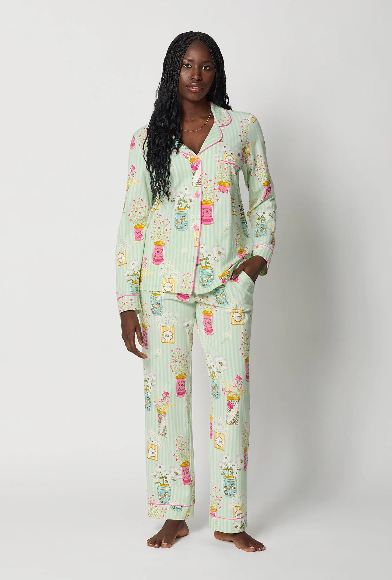 Flower Cans Long Sleeve Classic Stretch Jersey Pj Set - Image 2