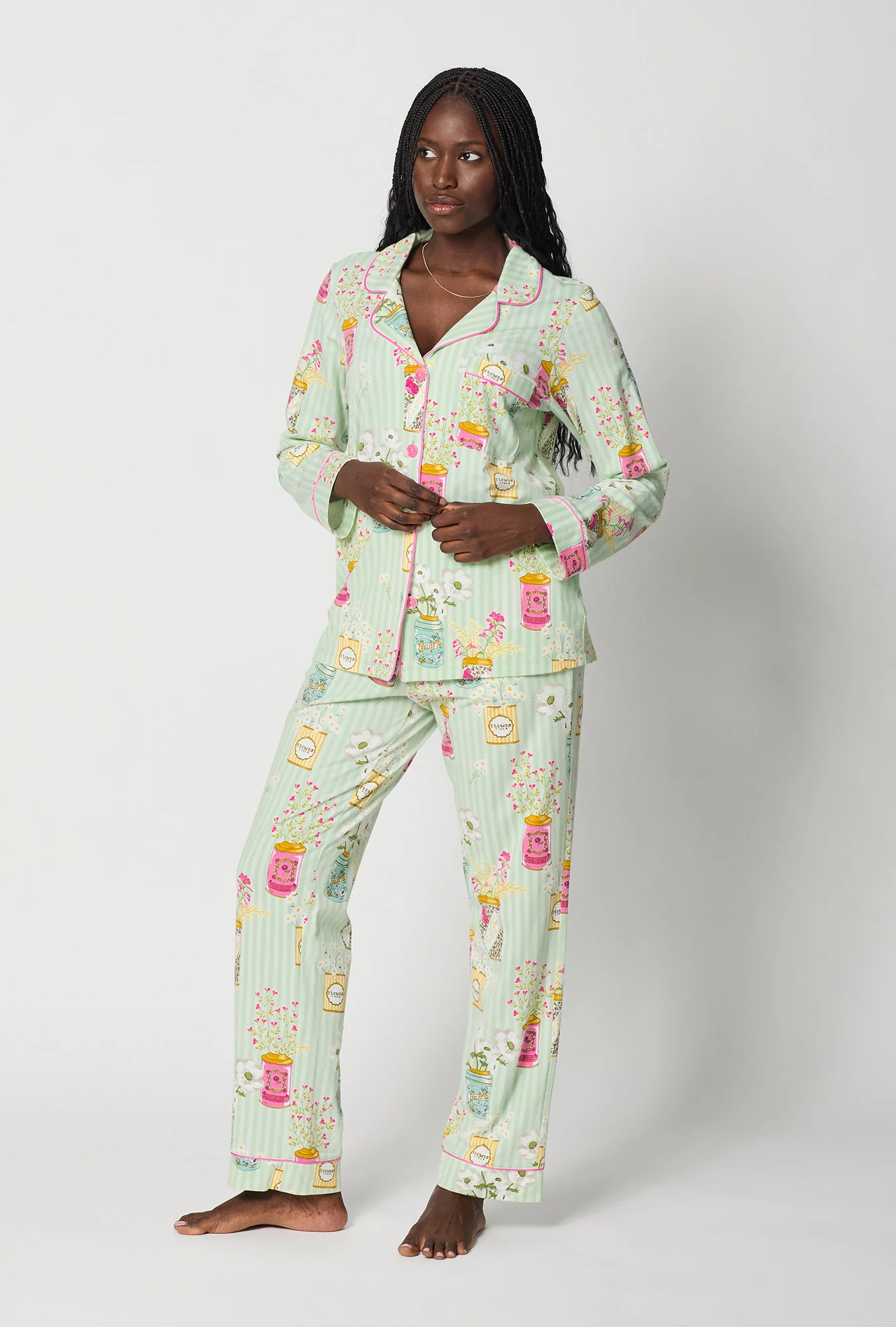 Flower Cans Long Sleeve Classic Stretch Jersey Pj Set - Image 3
