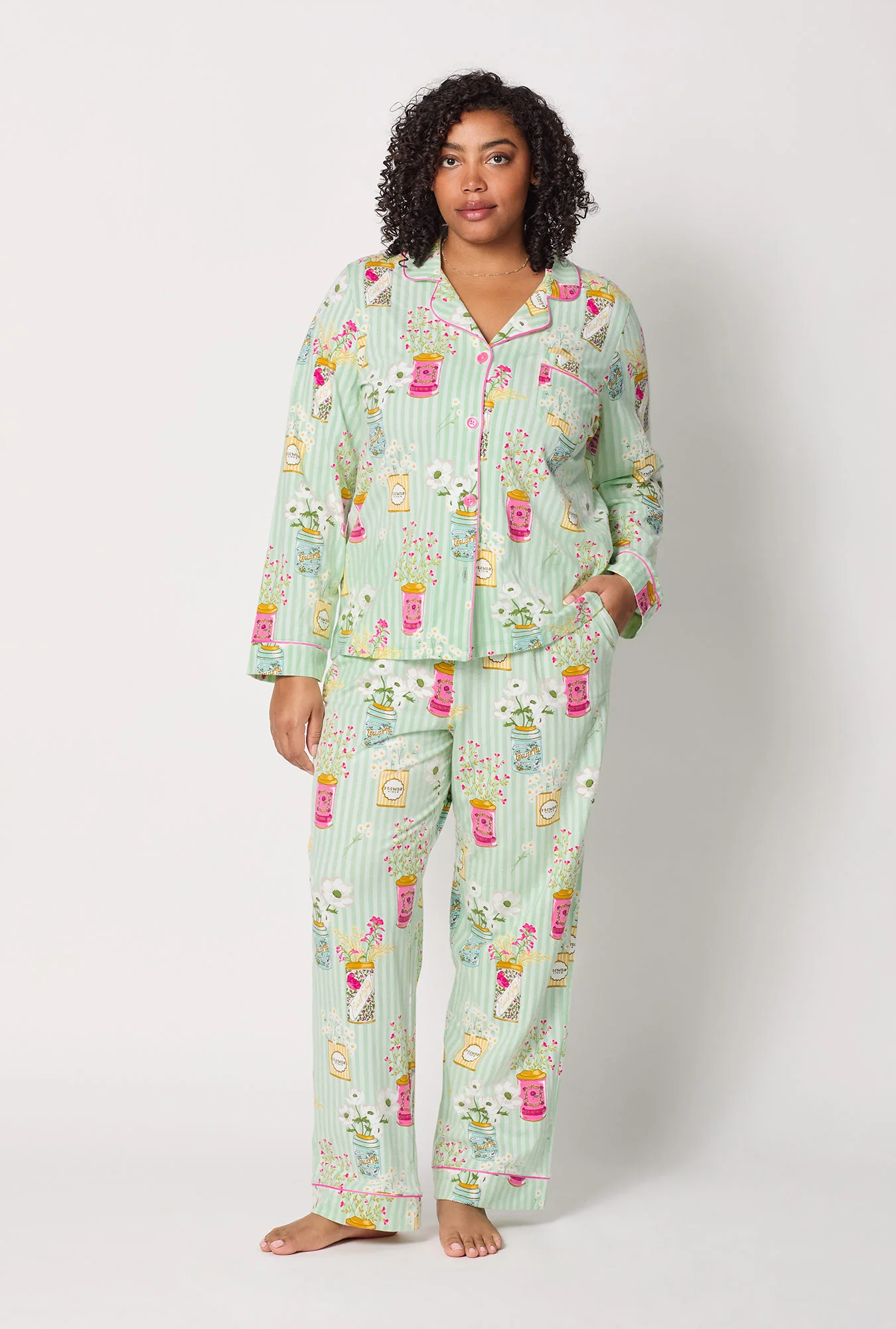 Flower Cans Long Sleeve Classic Stretch Jersey Pj Set - Image 5