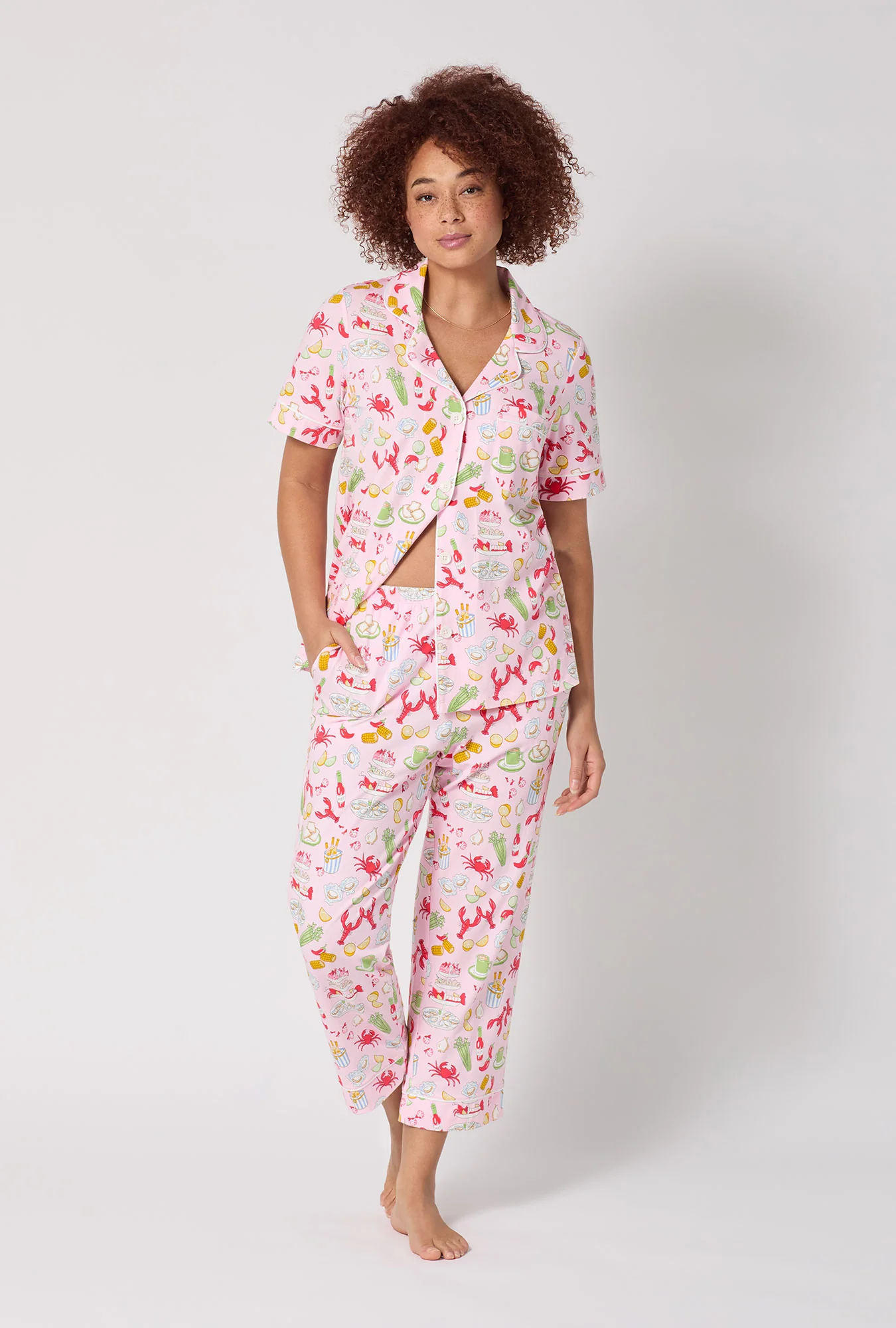 French Quarter Short Sleeve Classic Stretch Jersey Cropped Pj Set
